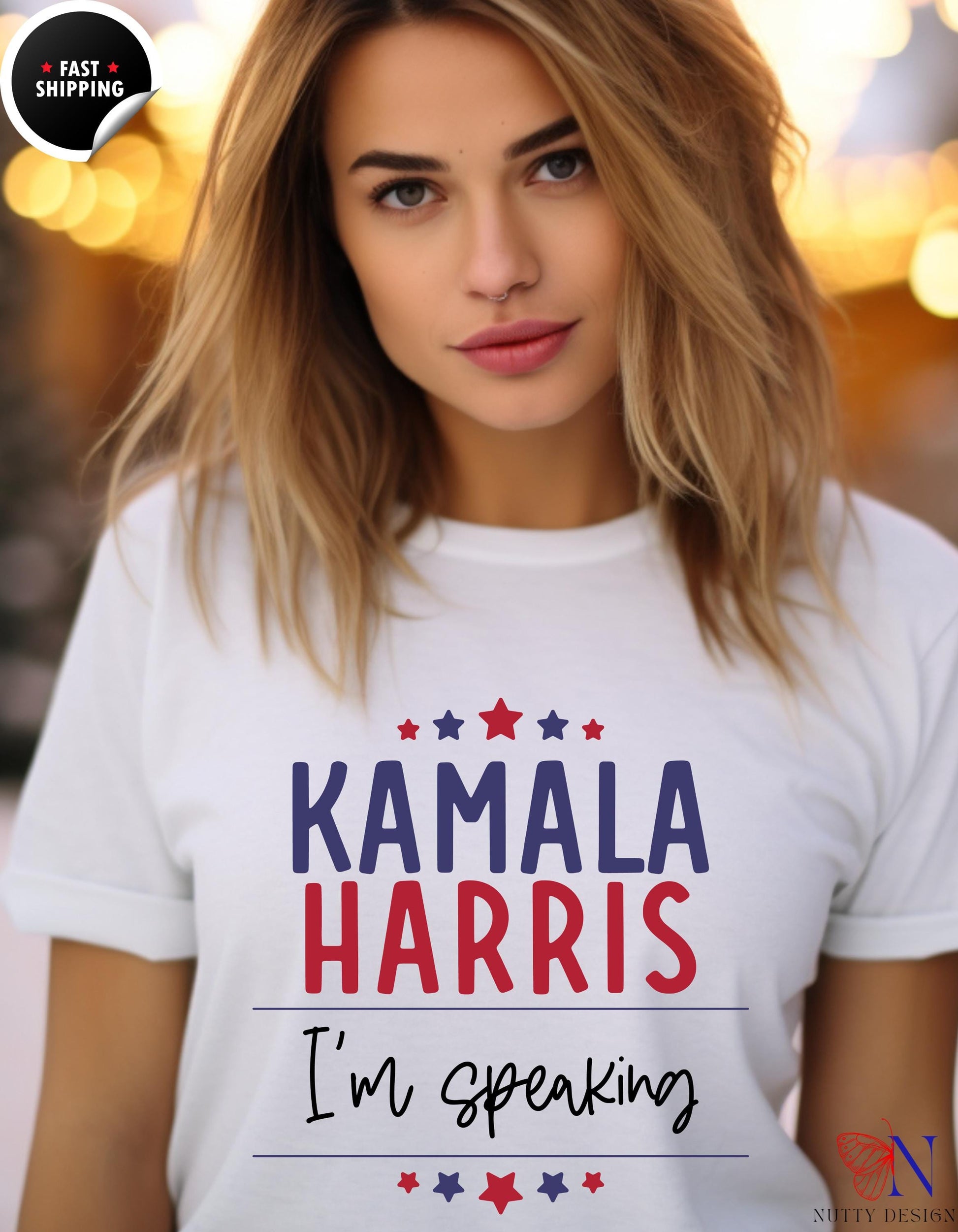 a woman wearing a t - shirt that says, i&#39;m speaking