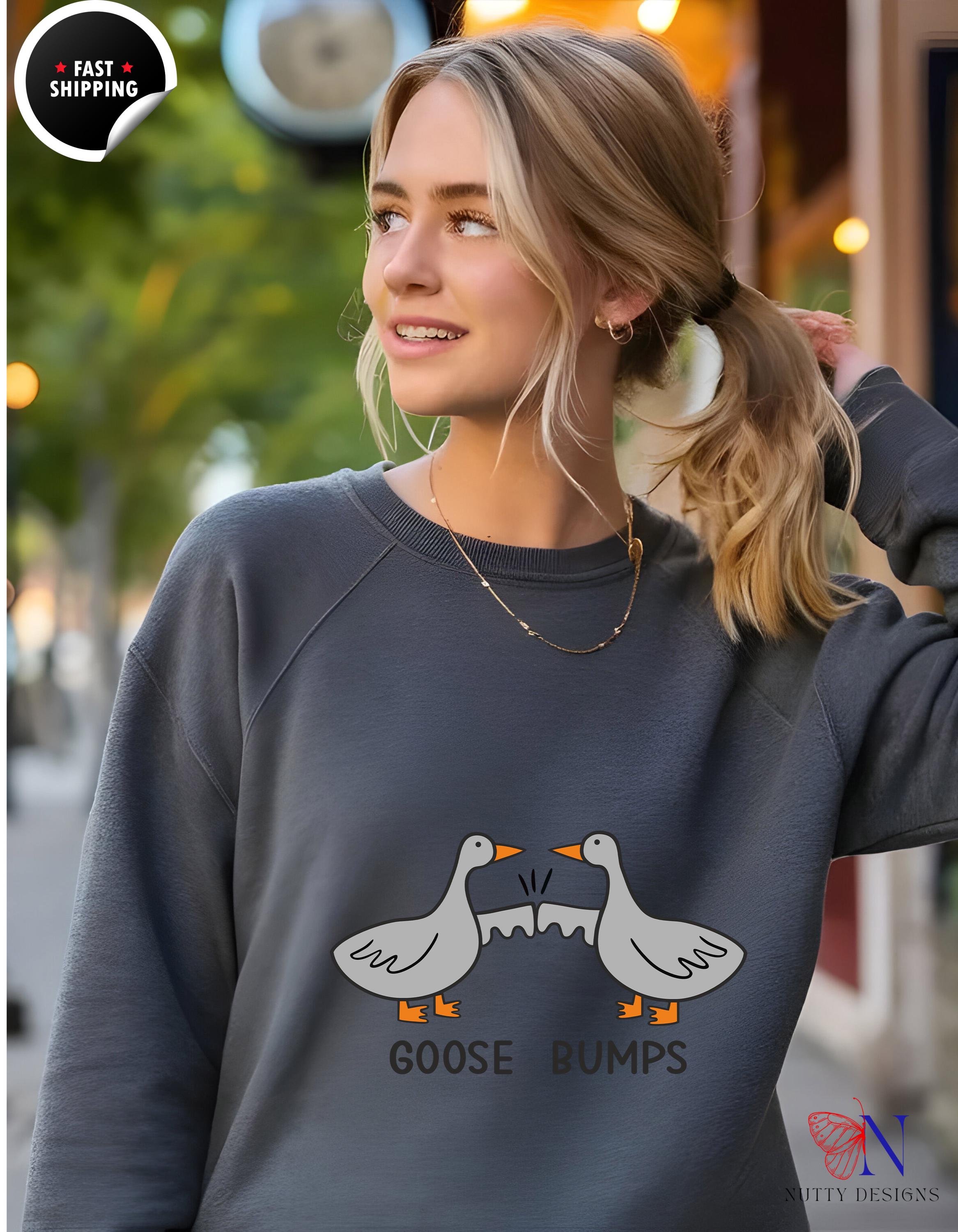 Goose Bumps Sweatshirt | Cute Funny Goose Bumping Their Wings | Cozy Pullover for Animal Lovers & Gifts