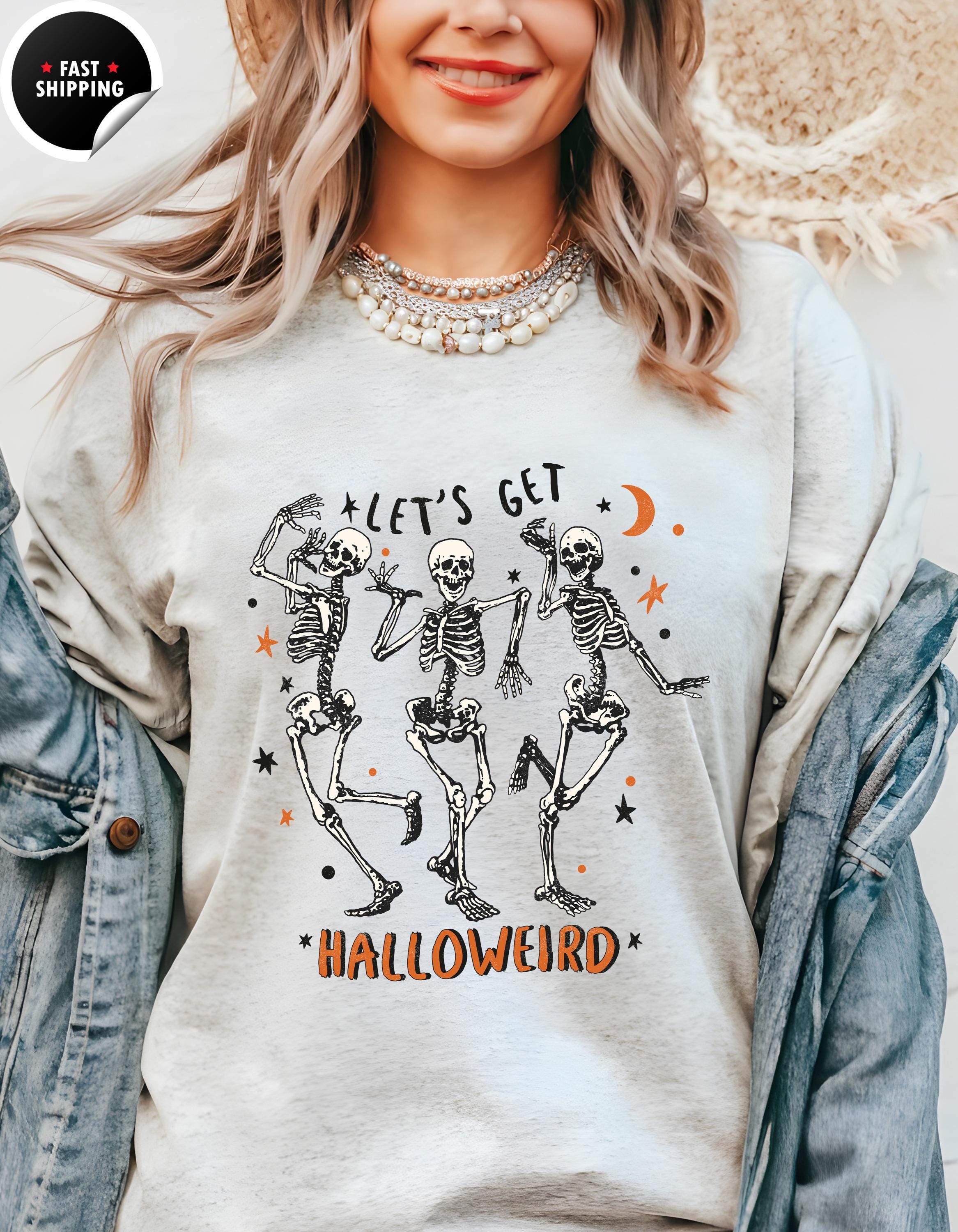 Skeleton Let's Get Halloweird Halloween T-Shirt, Funny Spooky Tee Shirt, Halloween Party Costume, Skeleton Graphic Tee