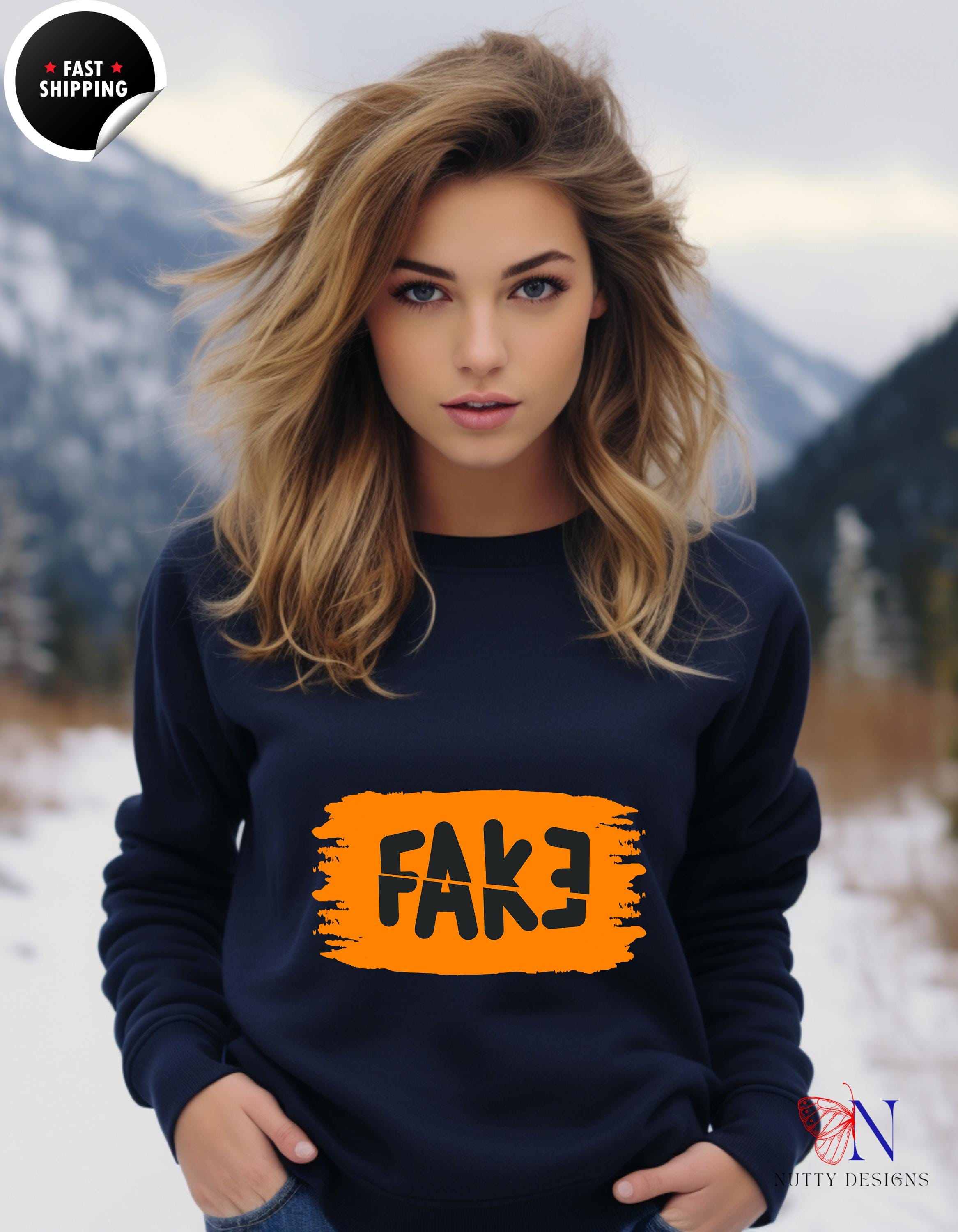 Fake with an Inverted E Sweatshirt | Trendy Casual Wear, Unique Graphic Pullover, Cozy Fashion for Men & Women