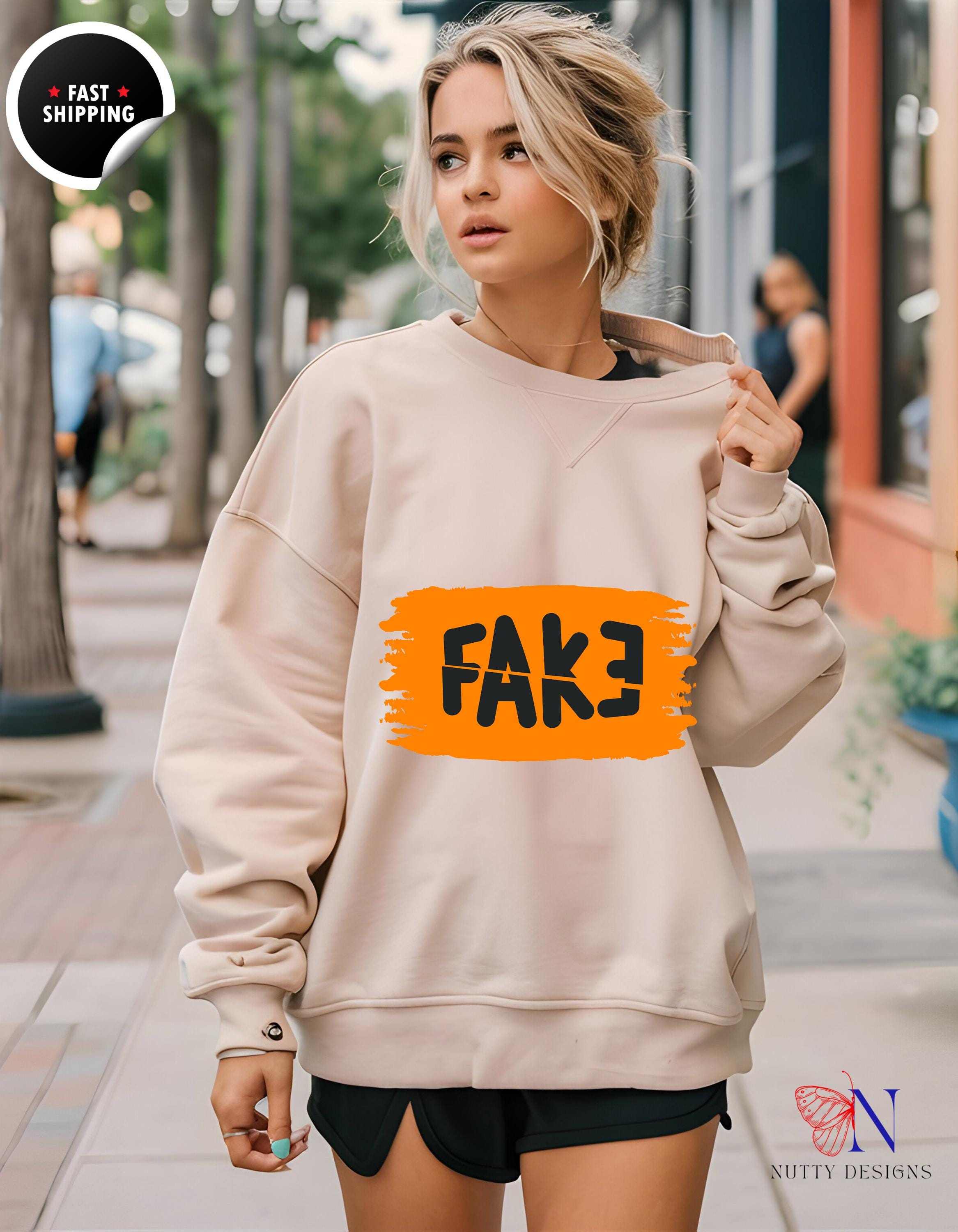 Fake with an Inverted E Sweatshirt | Trendy Casual Wear, Unique Graphic Pullover, Cozy Fashion for Men & Women