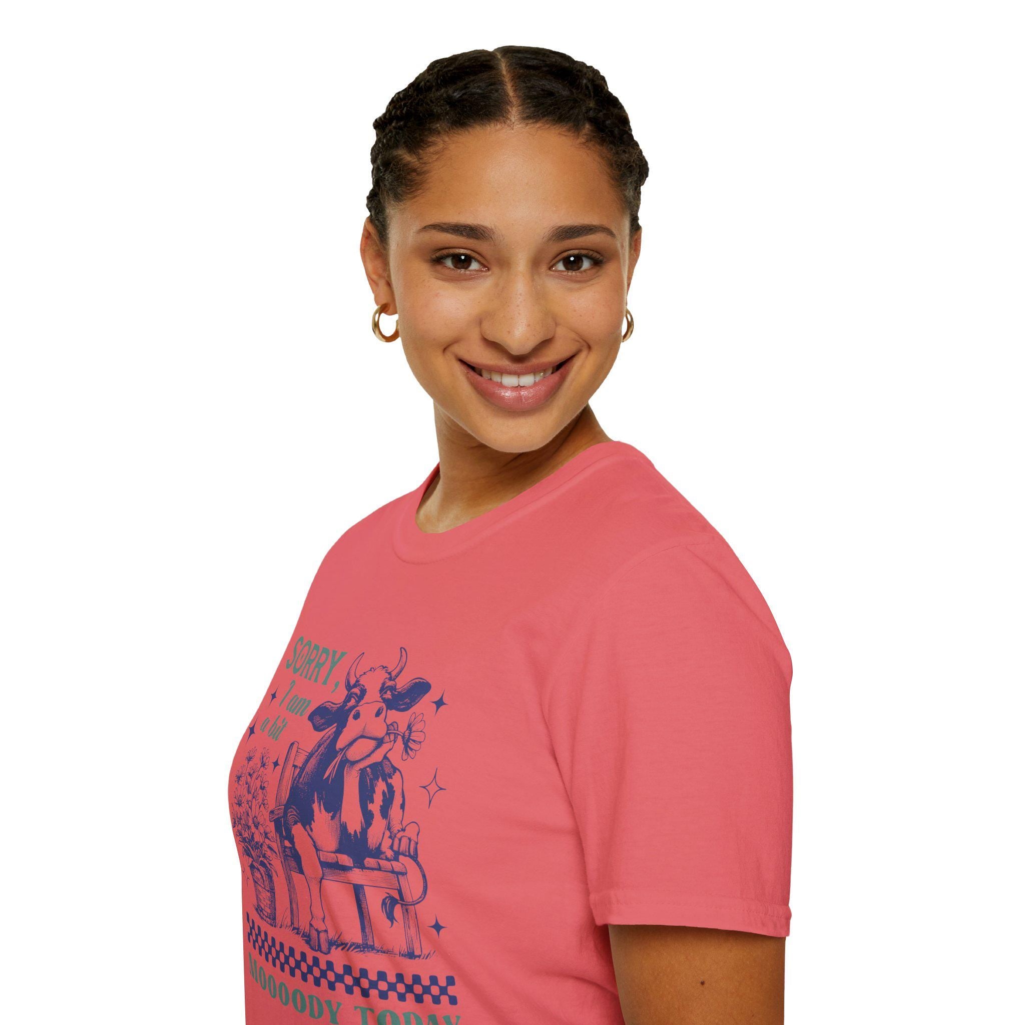 Sorry I Am A Bit Moooody Today T-shirt | Funny Cow Farm Animal Tee | Cute Graphic Shirt for Animal Lovers & Farmers