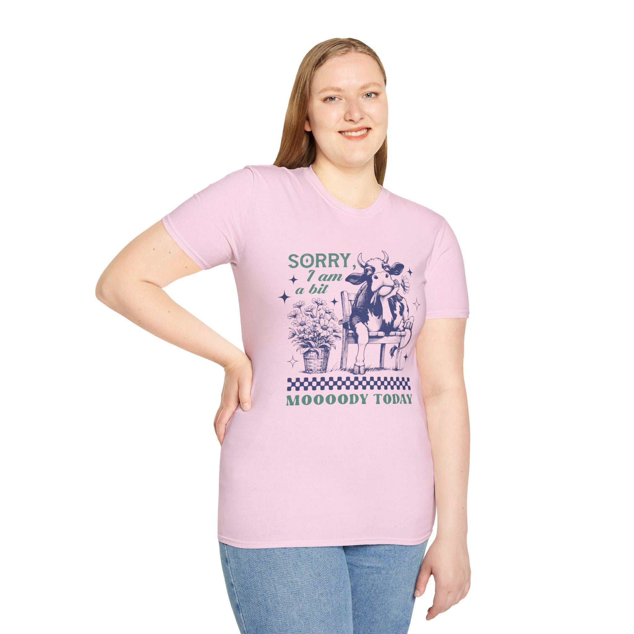 Sorry I Am A Bit Moooody Today T-shirt | Funny Cow Farm Animal Tee | Cute Graphic Shirt for Animal Lovers & Farmers