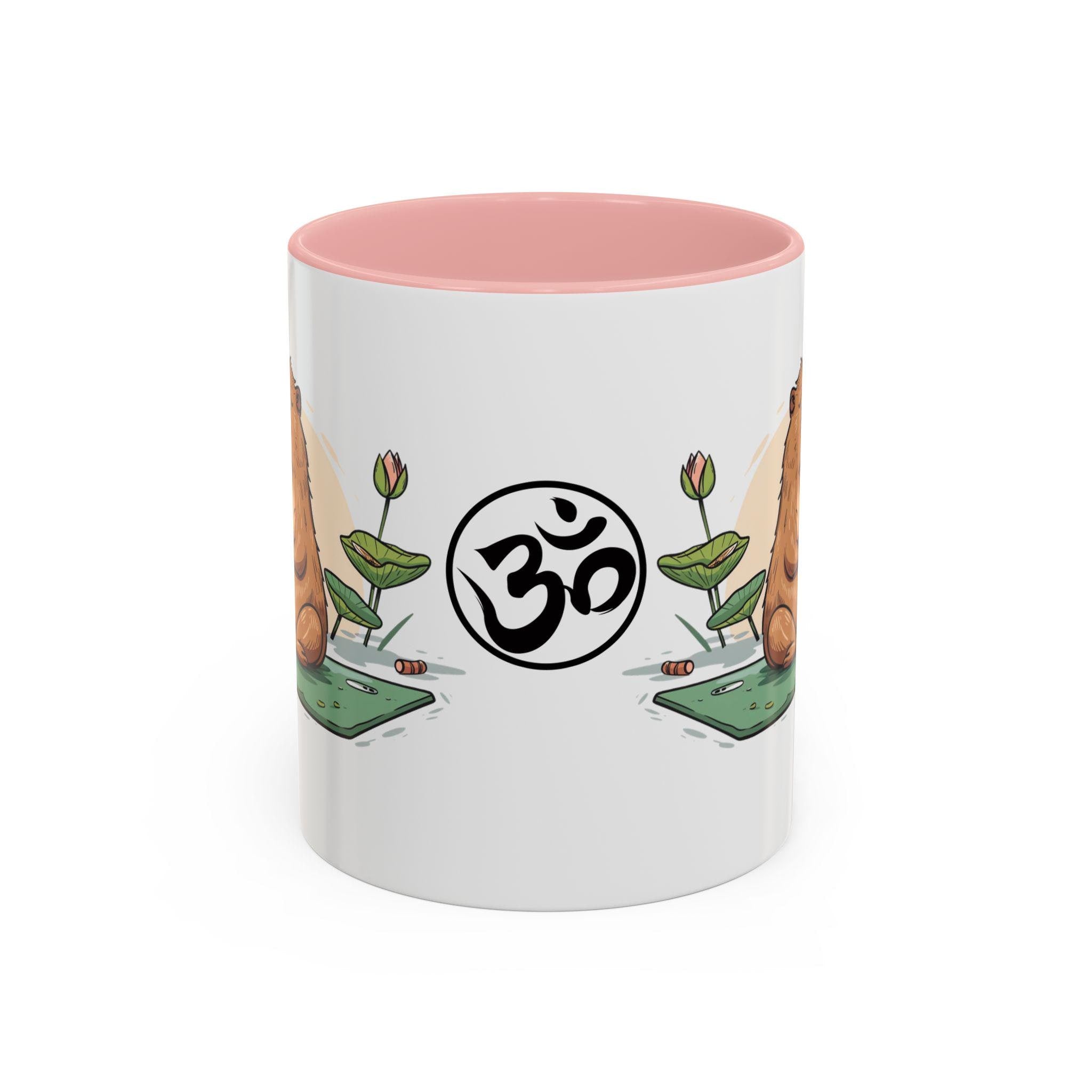 Funny Cabbybara Doing Yoga Chanting Om Accent Coffee Mug (11, 15oz)