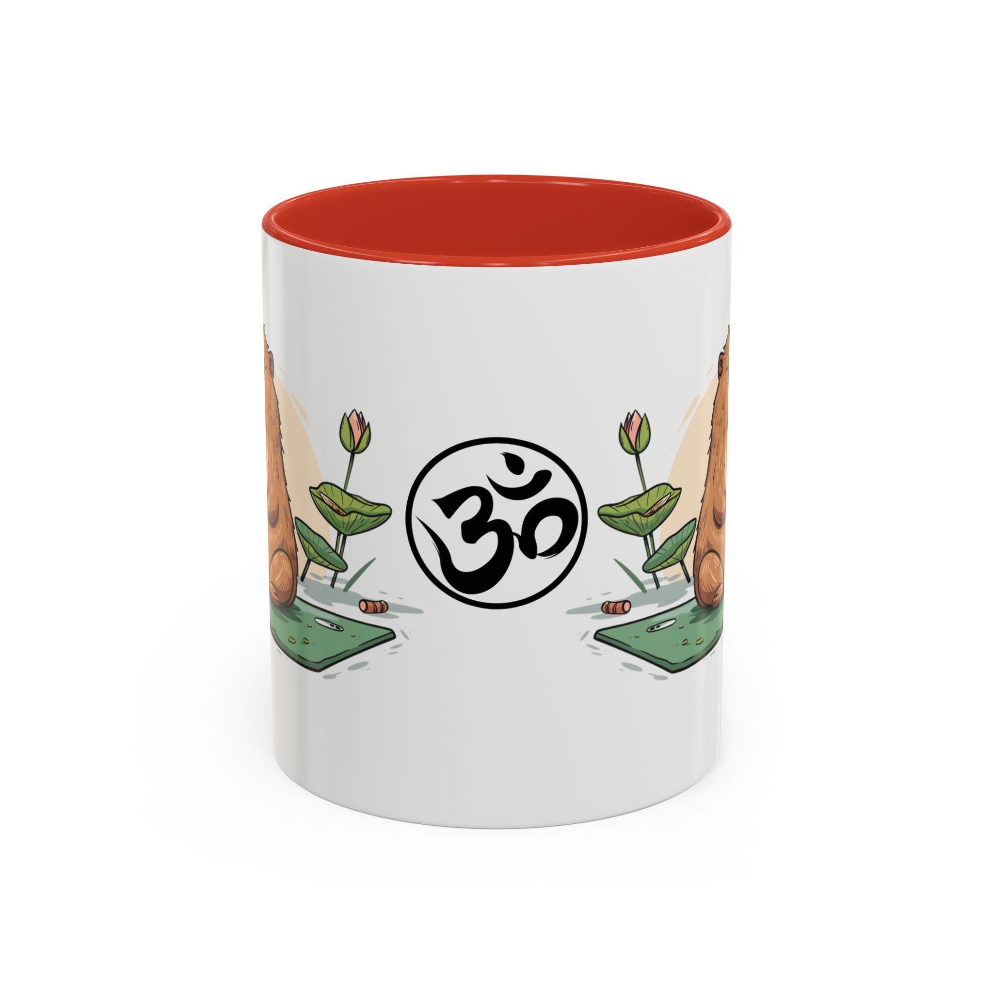 Funny Cabbybara Doing Yoga Chanting Om Accent Coffee Mug (11, 15oz)