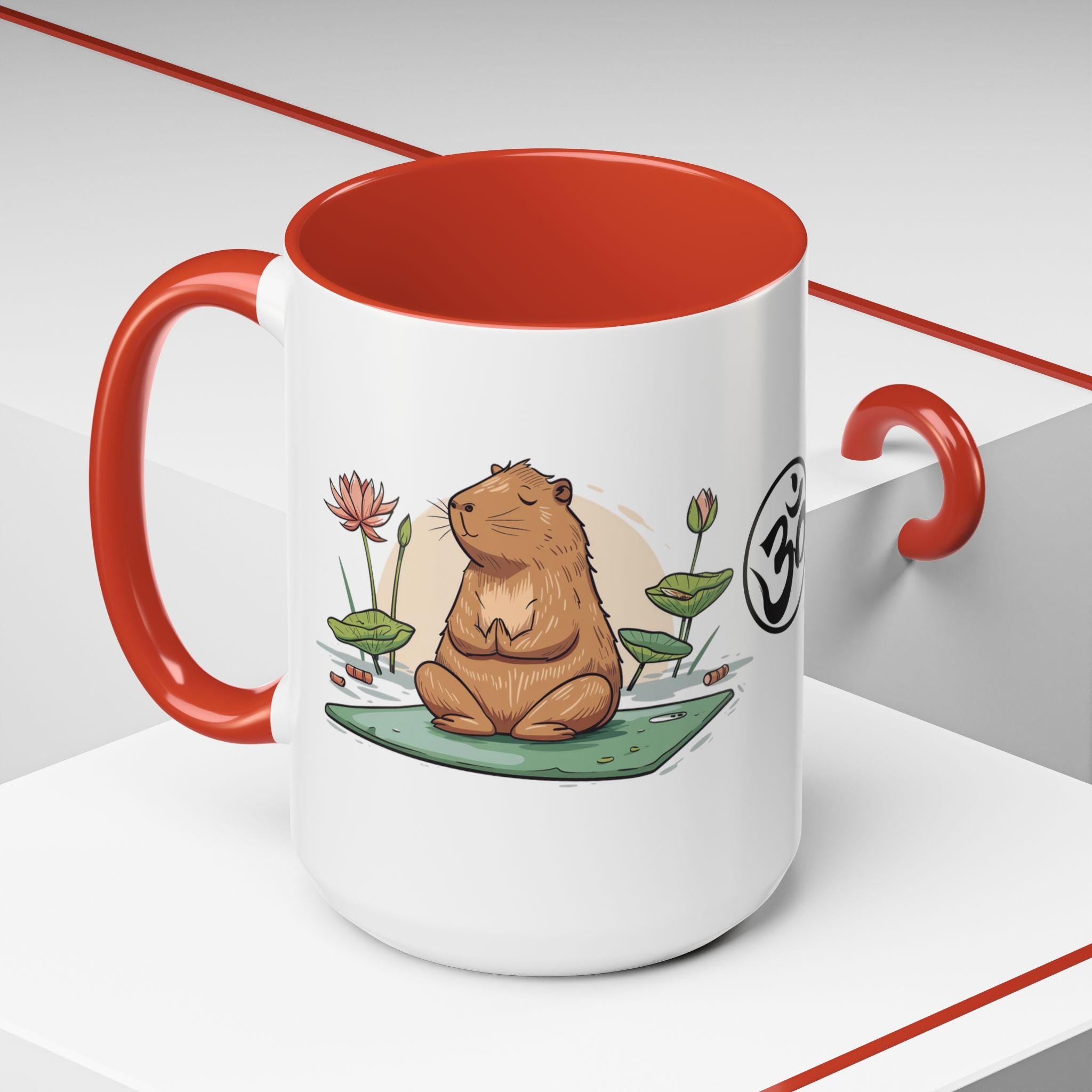 Funny Cabbybara Doing Yoga Chanting Om Accent Coffee Mug (11, 15oz)