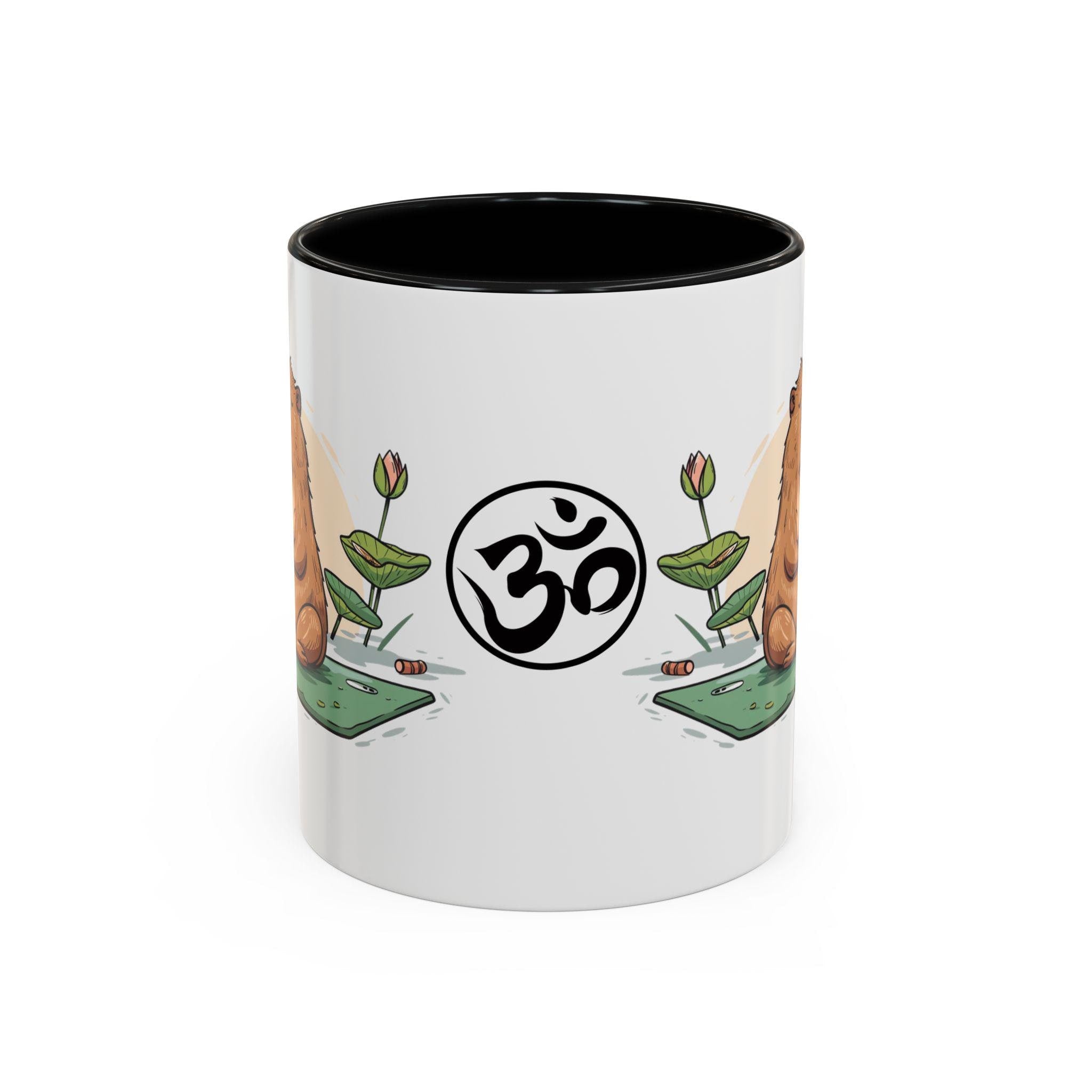 Funny Cabbybara Doing Yoga Chanting Om Accent Coffee Mug (11, 15oz)