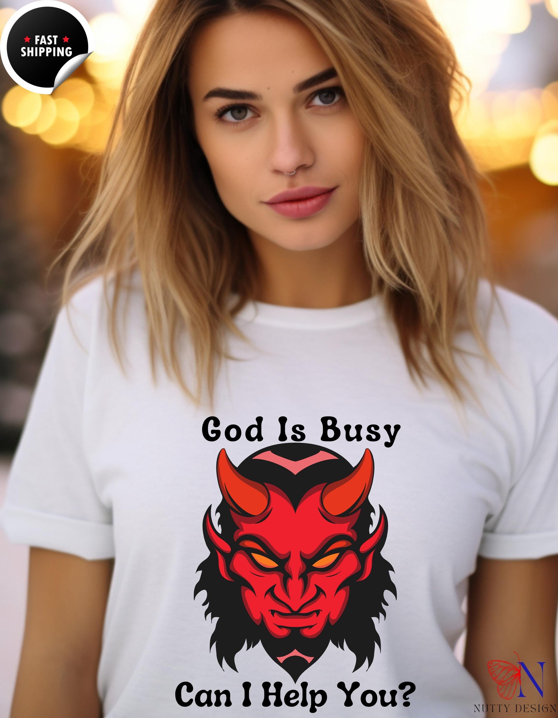 God Is Busy Dark , atheist religious T-Shirt Product Photo | Nutty Designs