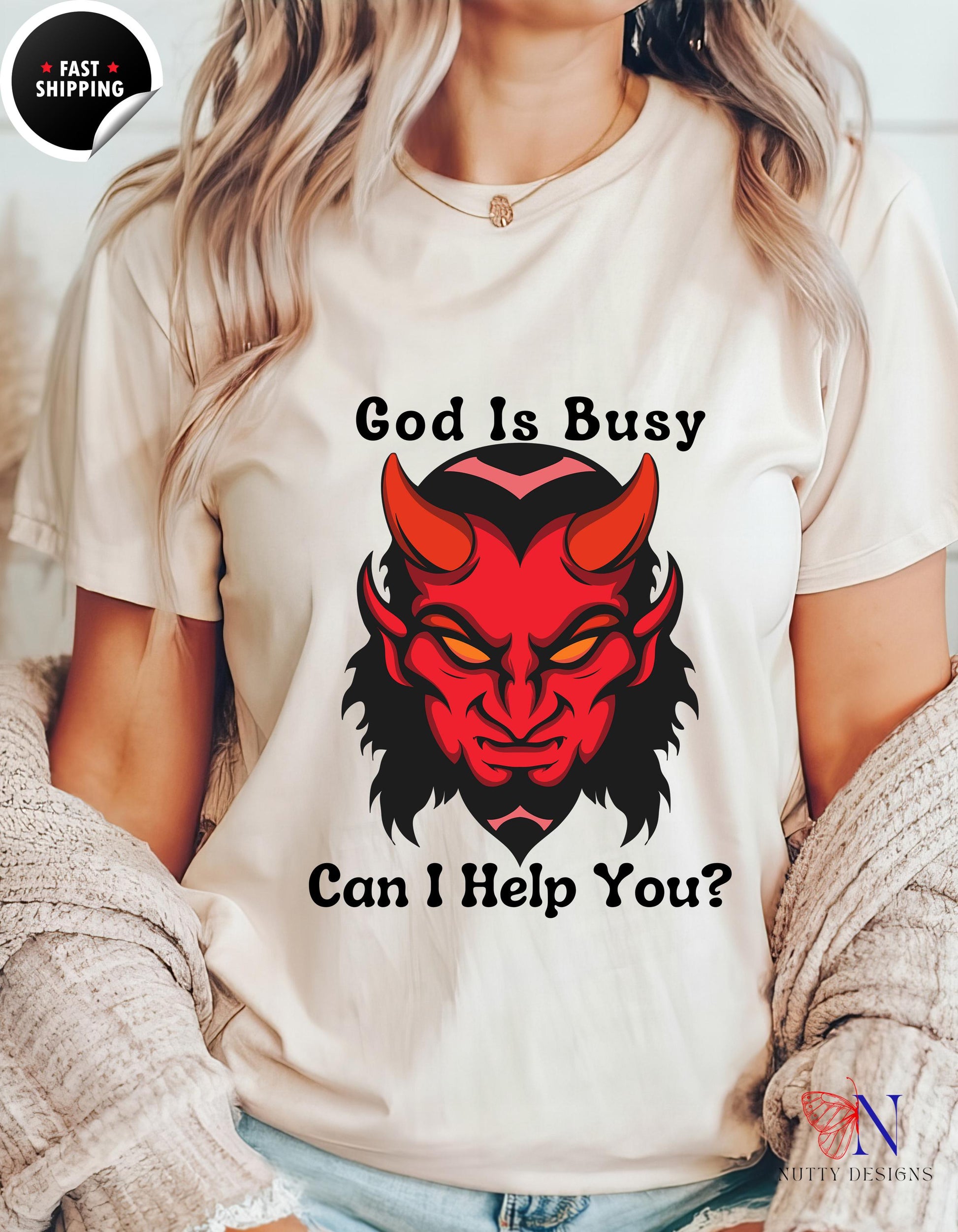 God Is Busy Dark , atheist religious T-Shirt Product Photo | Nutty Designs