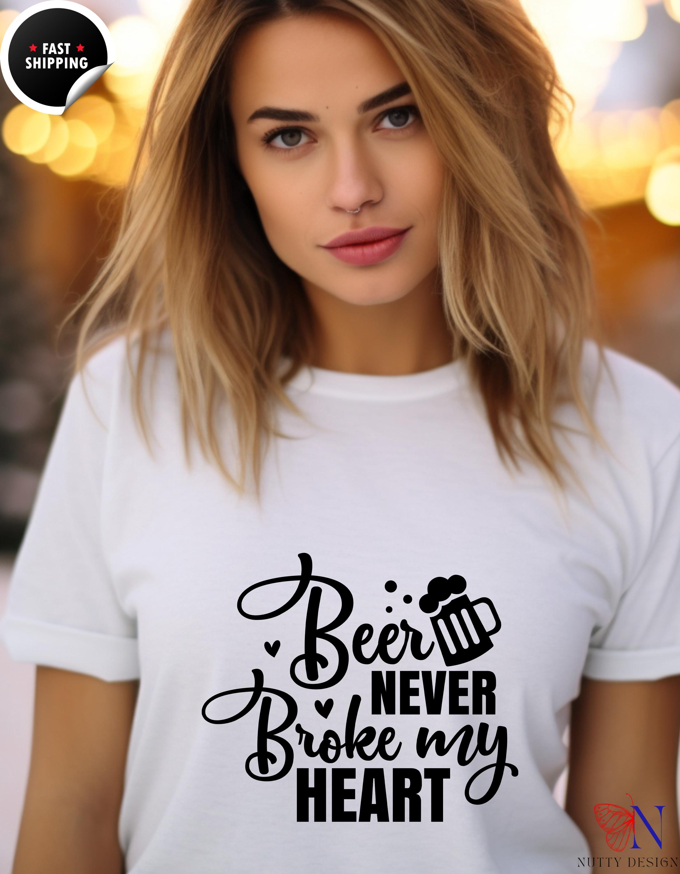 Funny Beer T-Shirt Beer Never Broke My Heart  Humorous Graphic Tee for Spirit Lovers & Party Enthusiasts, Unique Gift Idea