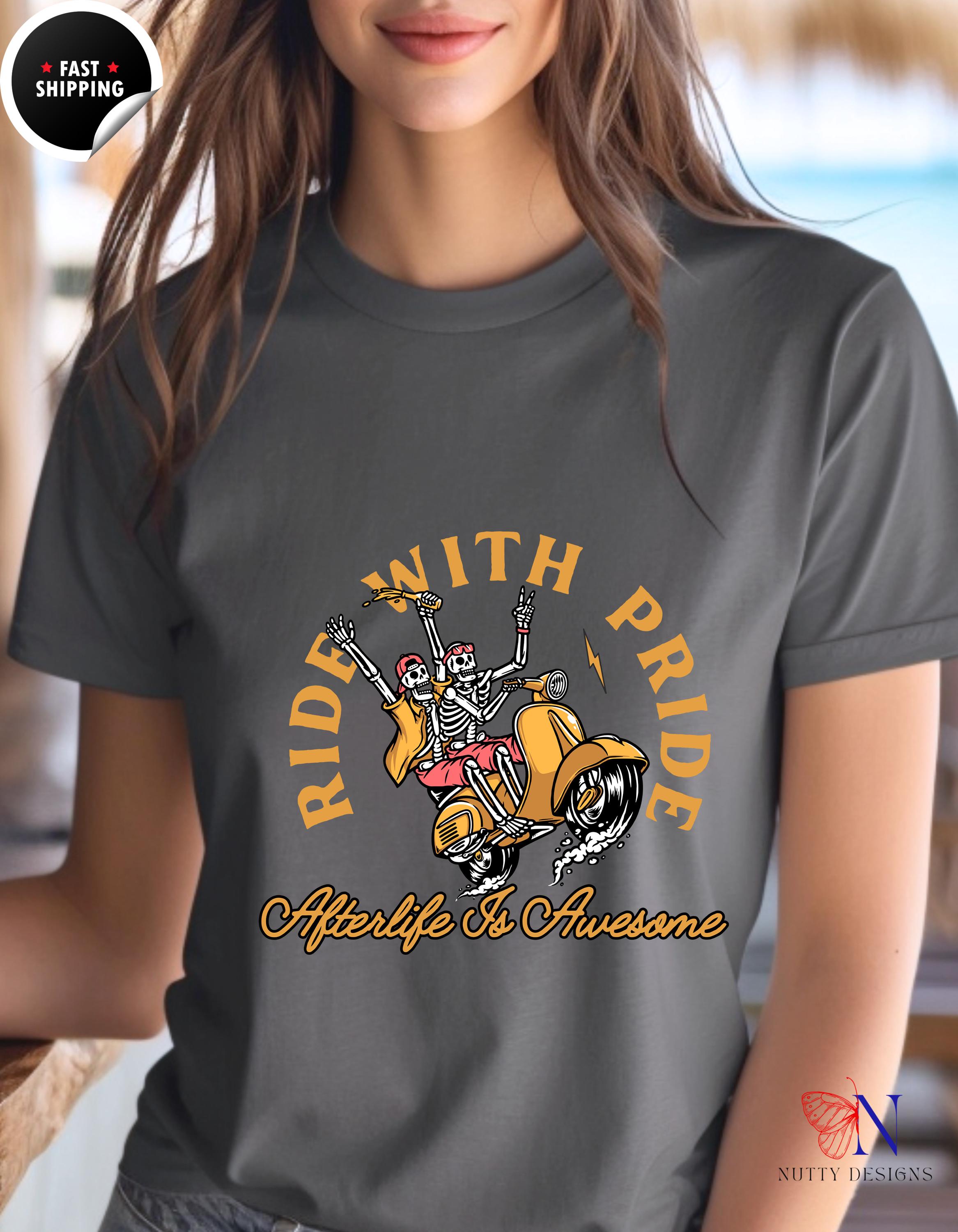 Ride With Pride Happy Skeletons T-Shirt Product Photo | Nutty Designs