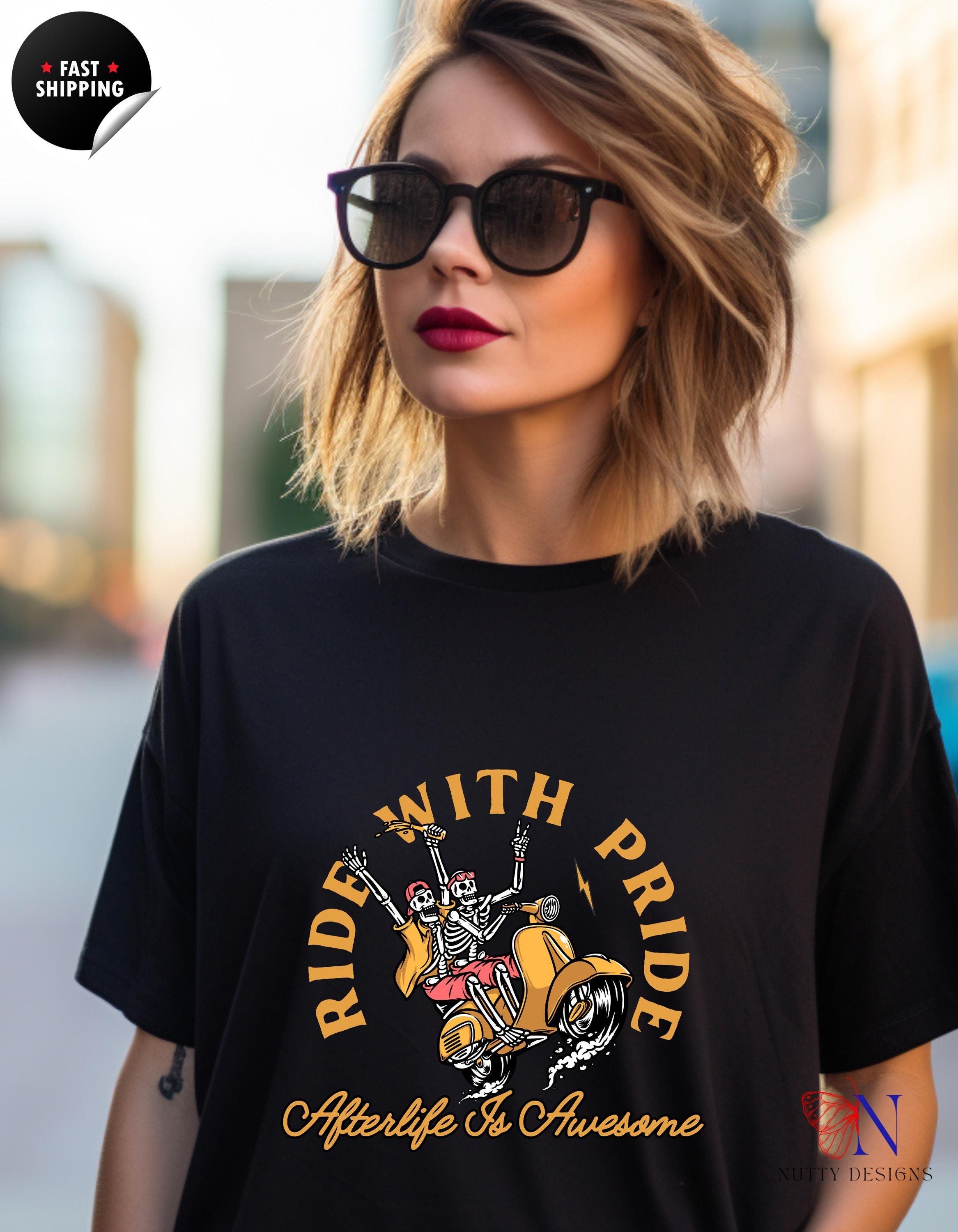 Ride With Pride Happy Skeletons T-Shirt Product Photo | Nutty Designs