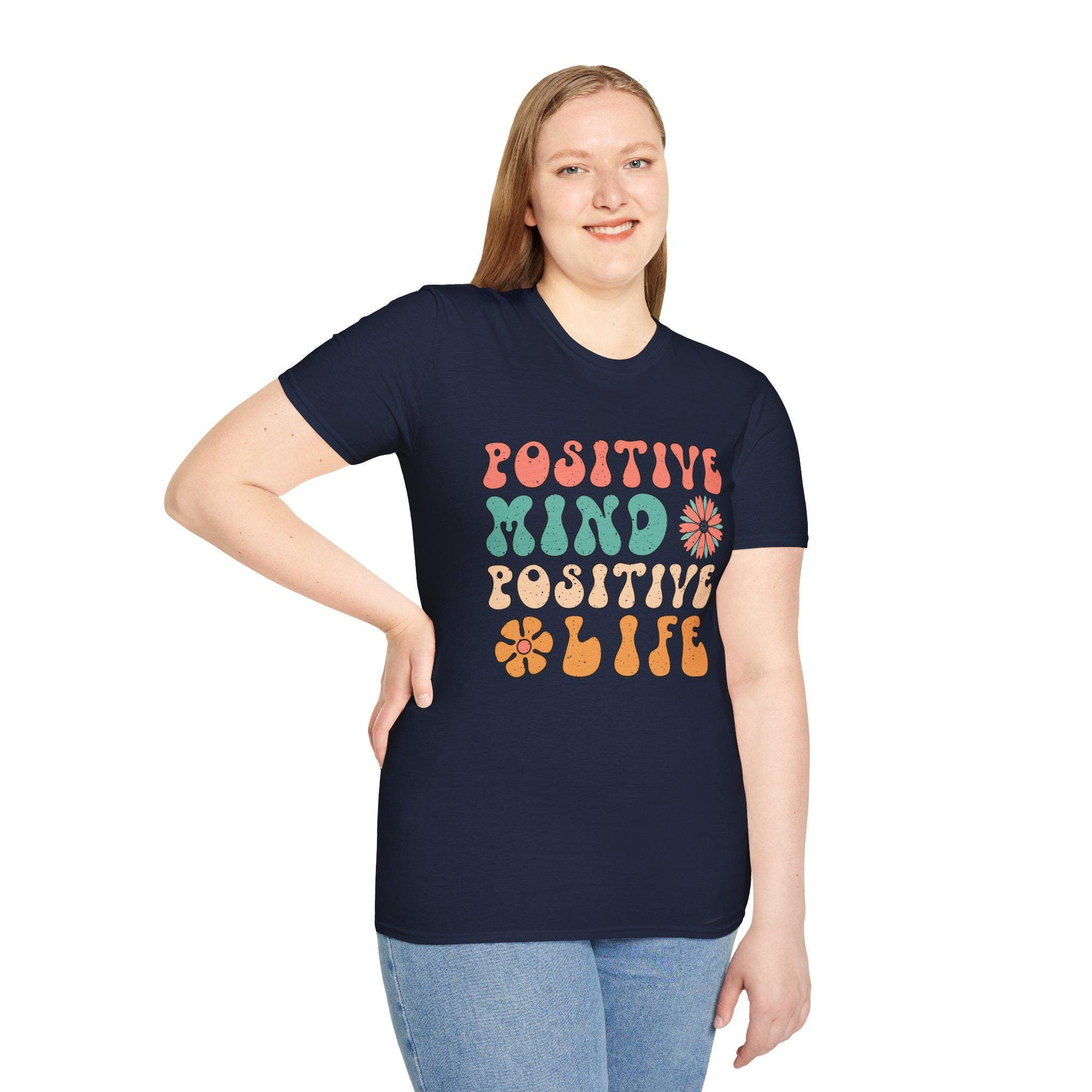 Positive Mind Positive Life — Good Vibes Only Encouraging T-Shirt Product Photo | Nutty Designs