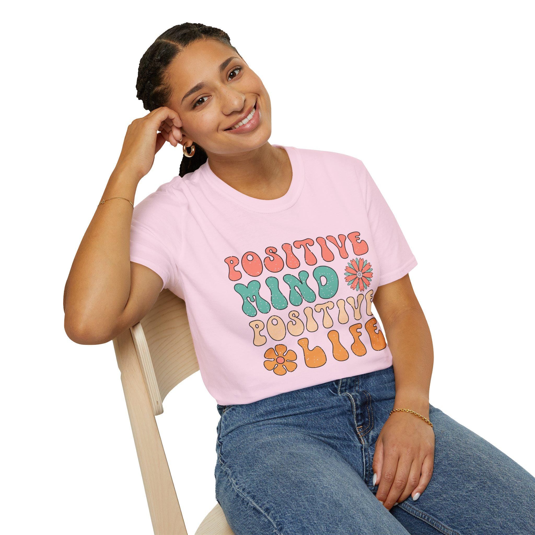 Positive Mind Positive Life — Good Vibes Only Encouraging T-Shirt Product Photo | Nutty Designs