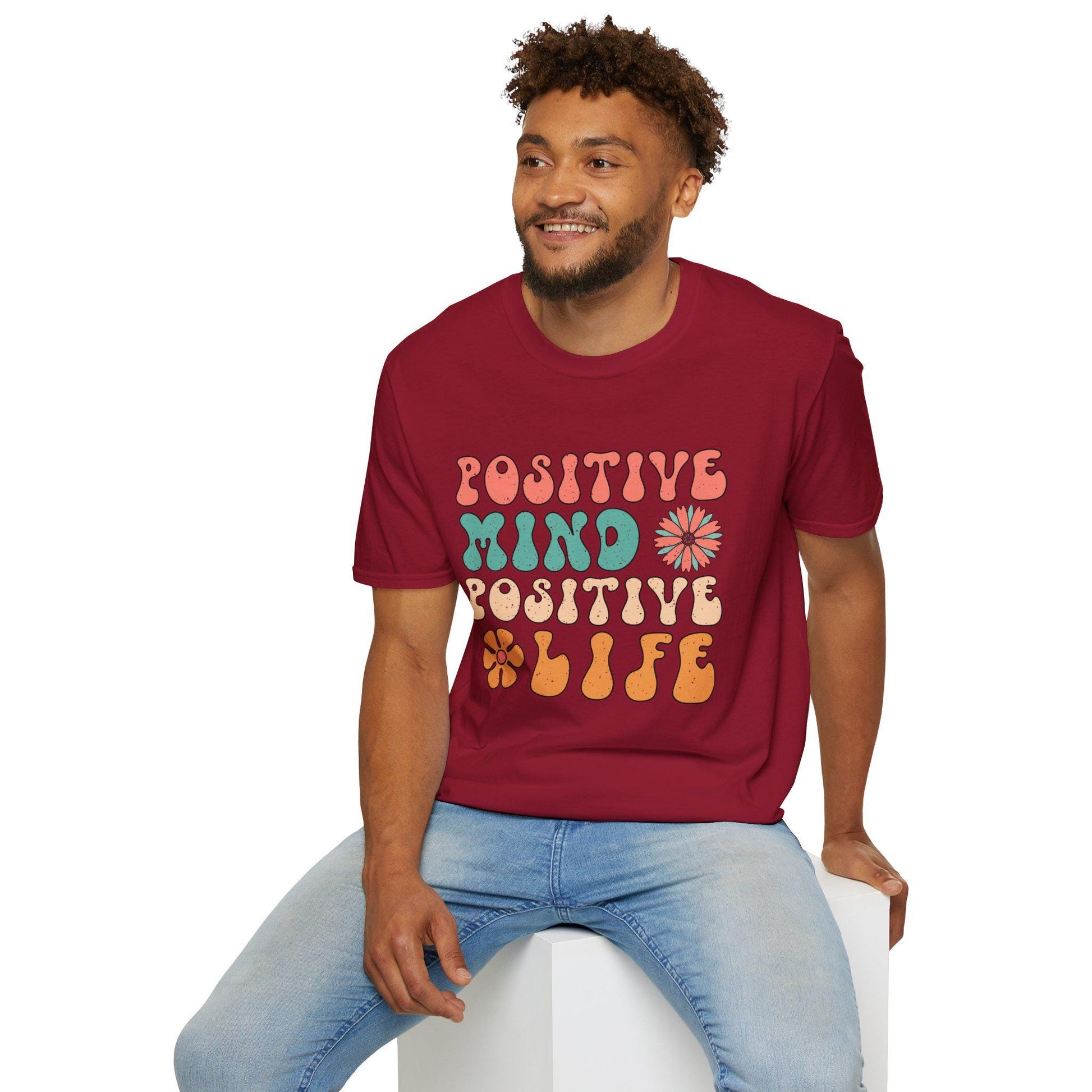 Positive Mind Positive Life — Good Vibes Only Encouraging T-Shirt Product Photo | Nutty Designs