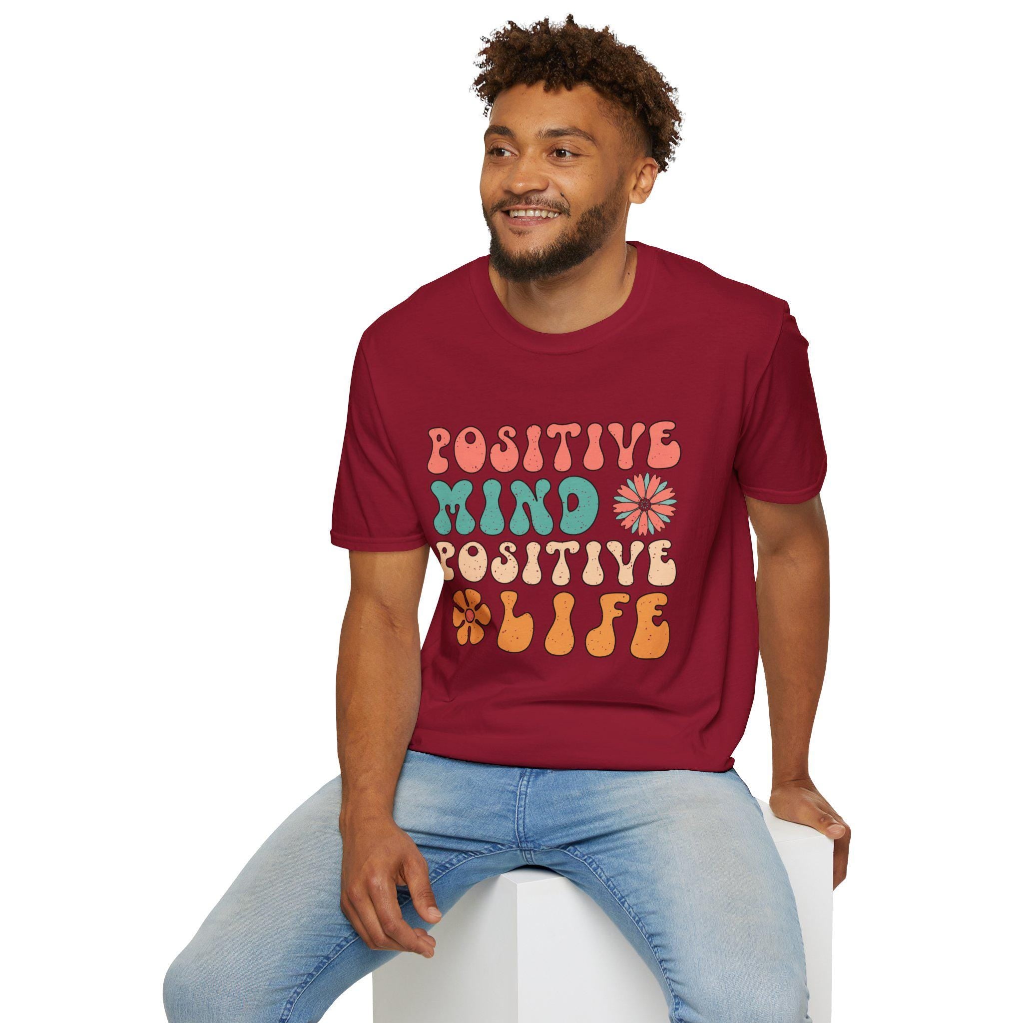 Positive Mind Positive Life — Good Vibes Only Encouraging T-Shirt Product Photo | Nutty Designs