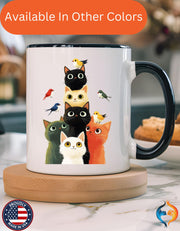 Funny Coffee Mug, Personalized Mug, Cats and Birds Accent Coffee Cup (11, 15oz), Gift Under 20, White Elephant gift, for animal & pet lovers