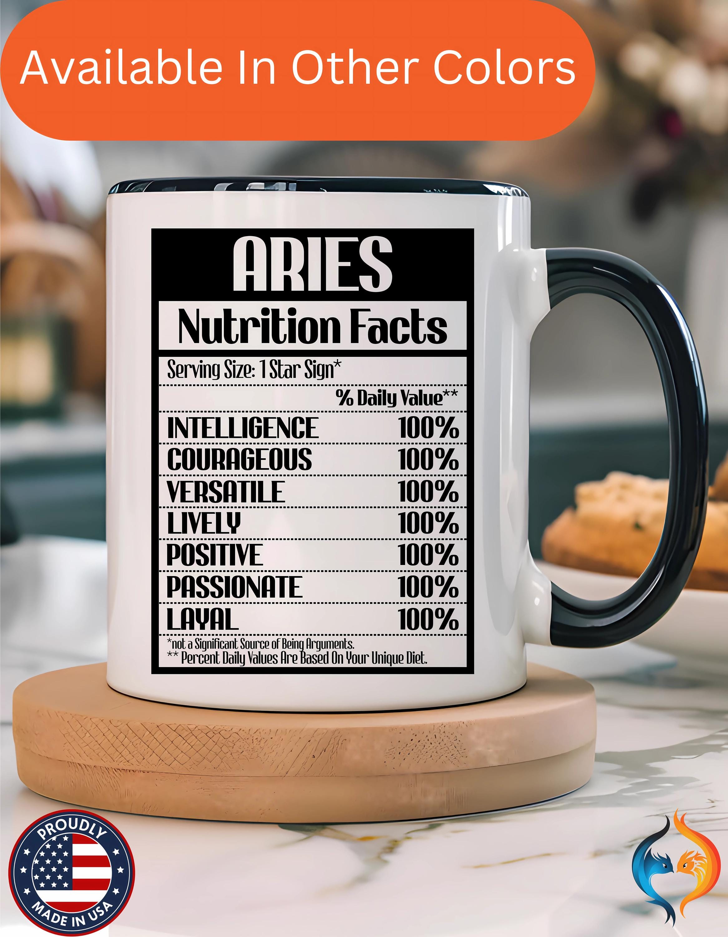 Funny Coffee Mug, Personalized Mug, Aries Nutrition Facts Accent Coffee Cup (11, 15oz), Gift Under 20, White Elephant Gift, Zodiac Cup