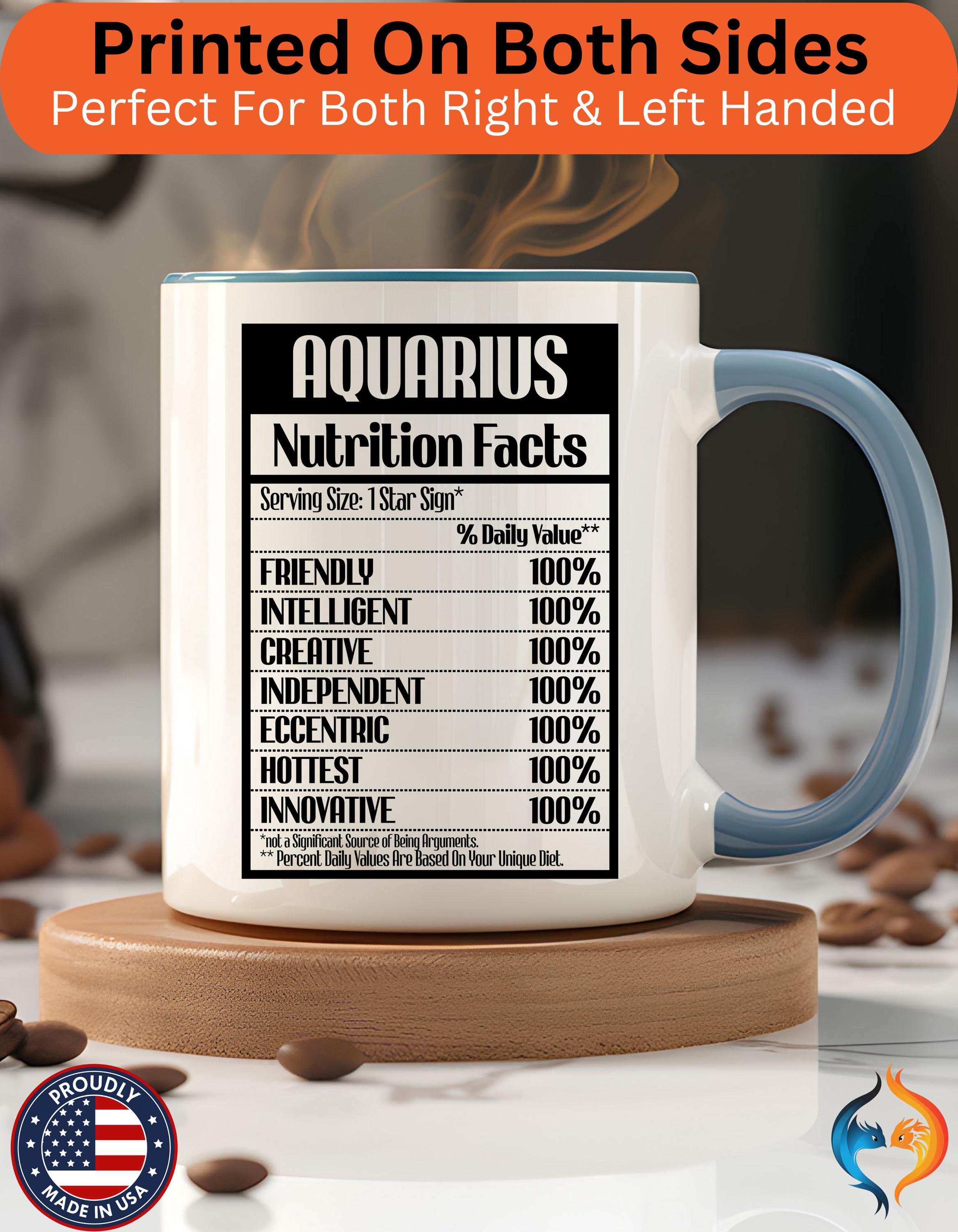 Funny Coffee Mug, Personalized Mug, Aquarius Nutrition Facts Accent Coffee Cup (11, 15oz), Gift Under 20, White Elephant Gift, Zodiac Cup