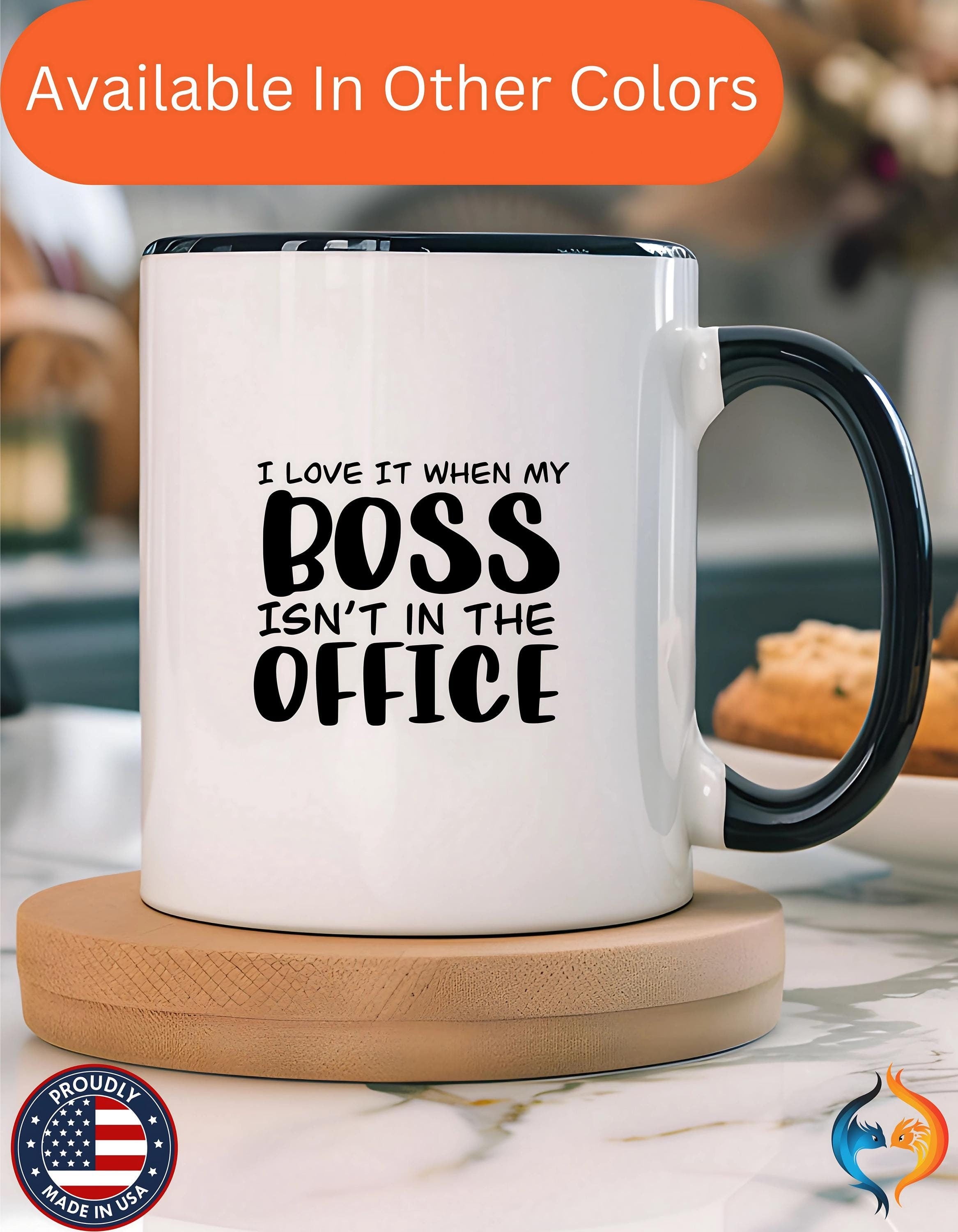 Funny Coffee Mug, Personalized Mug, I love it when my boss isn't in the office Accent Cup (11, 15oz), Gift Under 20, White Elephant gift