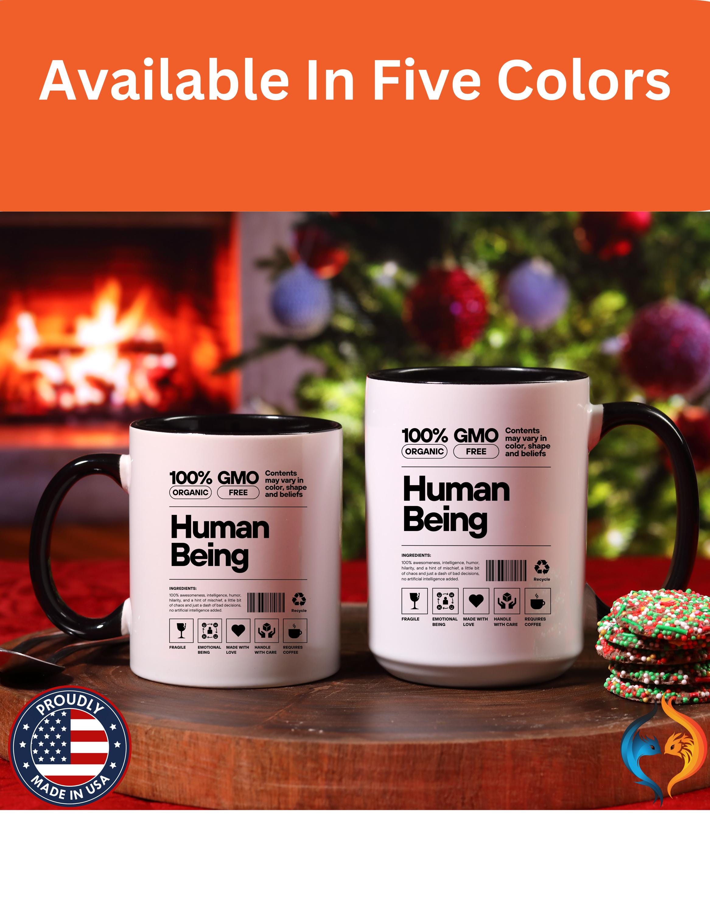 Funny Coffee Mug, Personalized Mug, Human Being Nutrition Facts Accent Cup (11, 15oz), Gift Under 20, White Elephant gift, quirky nerdy cup