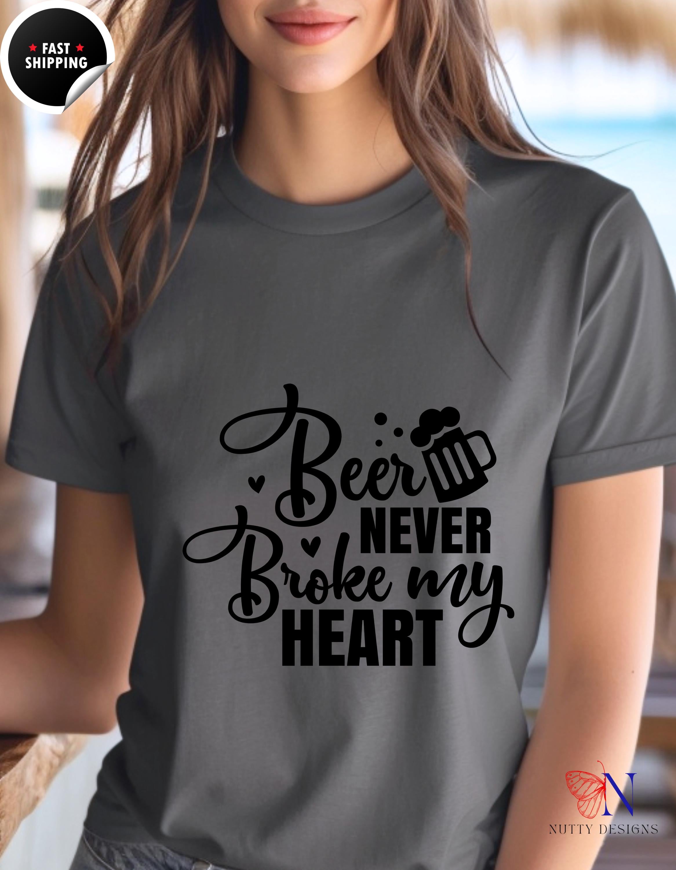 Funny Beer T-Shirt Beer Never Broke My Heart  Humorous Graphic Tee for Spirit Lovers & Party Enthusiasts, Unique Gift Idea