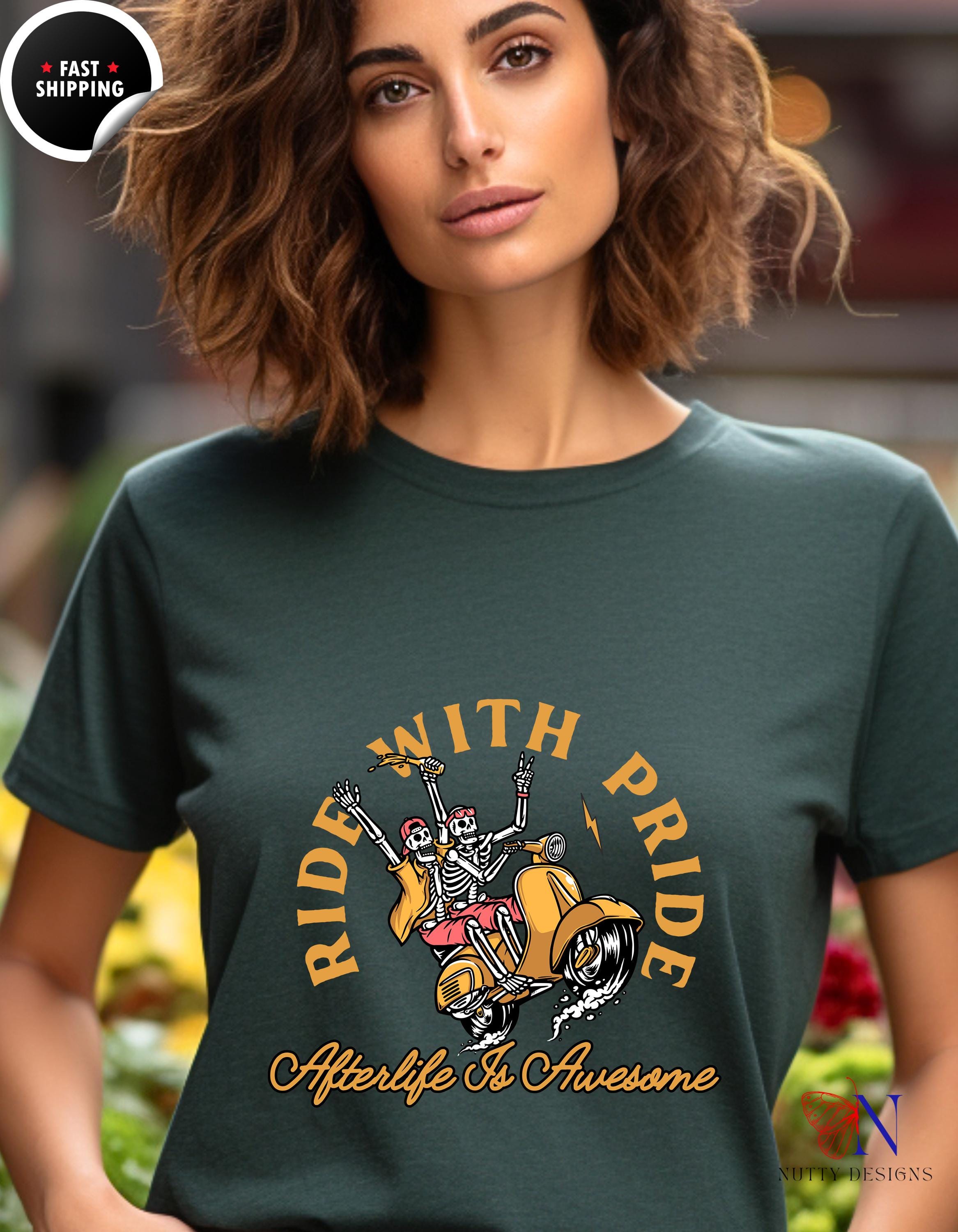 Ride With Pride Happy Skeletons T-Shirt Product Photo | Nutty Designs
