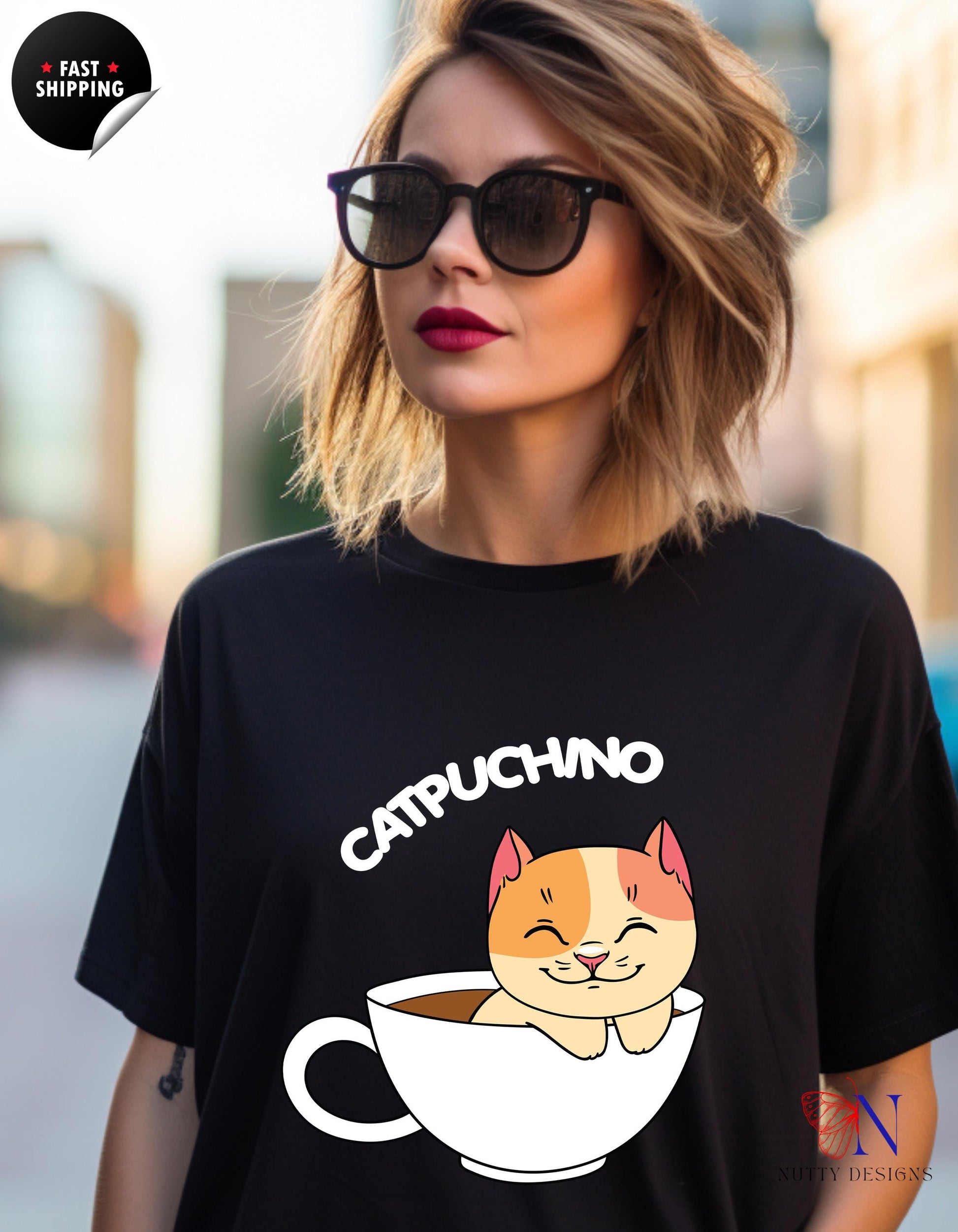 Cat Coffee Lover Shirt, Catpuchino T-Shirt Product Photo | Nutty Designs