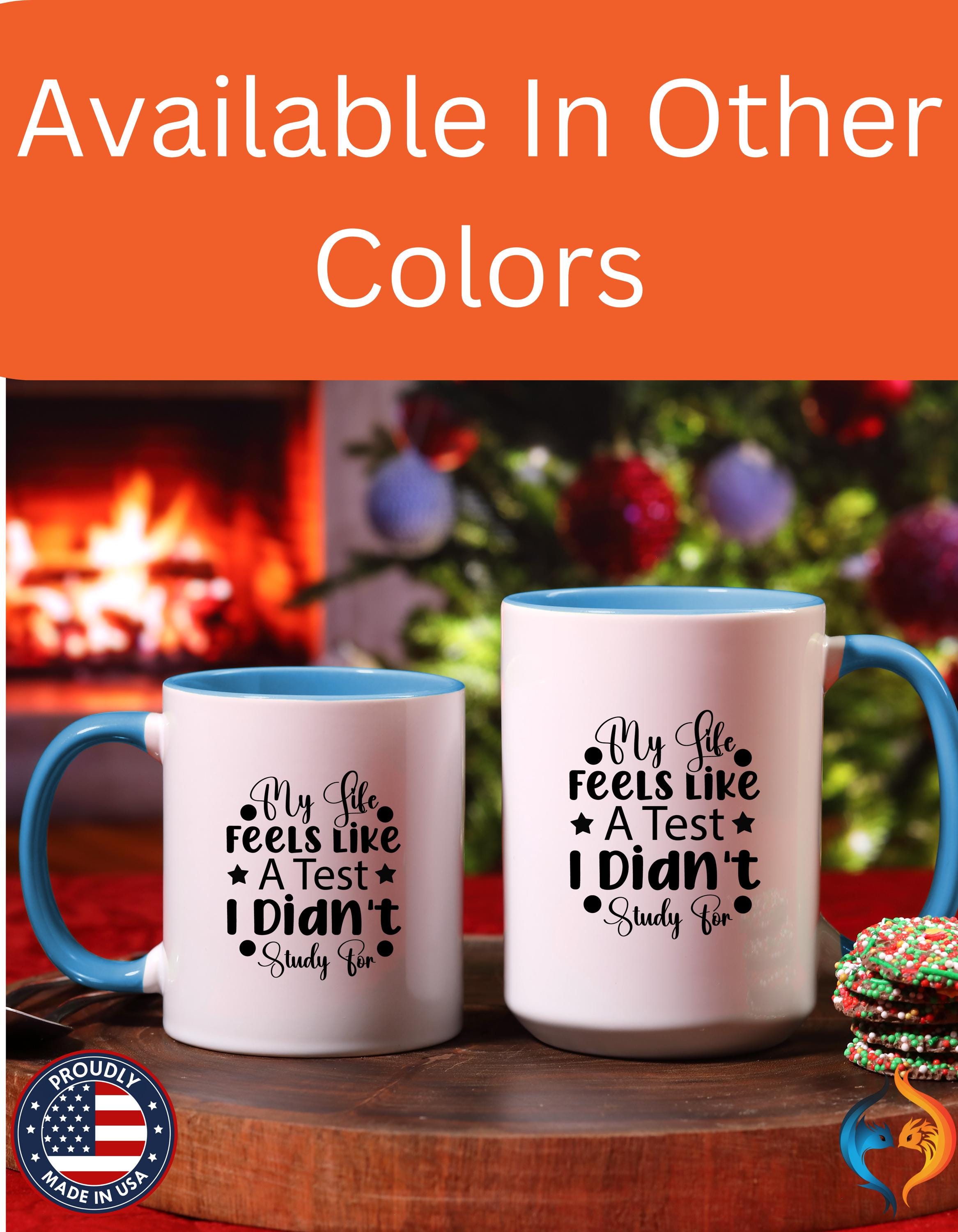 Funny Coffee Mug, Personalized Mug, My Life Feels Like a Test I Didn't Study For Accent Cup (11, 15oz), Gift Under 20, White Elephant gift