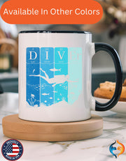 Funny Coffee Mug, Personalized Mug Periodic Table Diver Accent Cup, Unique Gift Under 20, White Elephant, 11oz & 15oz, Marine Sea Lover Cup