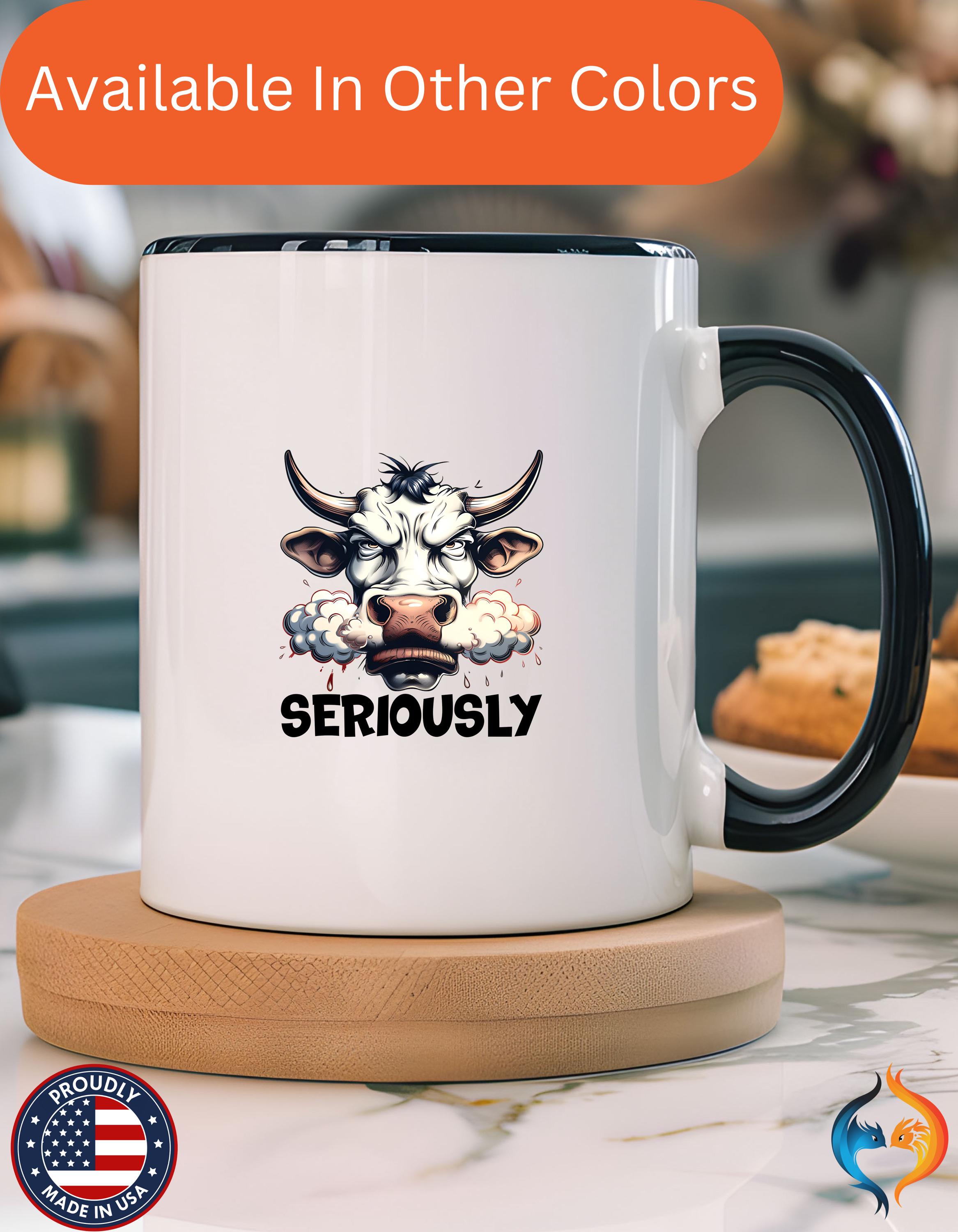 Funny Coffee Mug, Personalized Raging Bull Seriously Cup, Gift Under 20, 11 & 15oz White Elephant Perfect Present, Animal Lover Cup