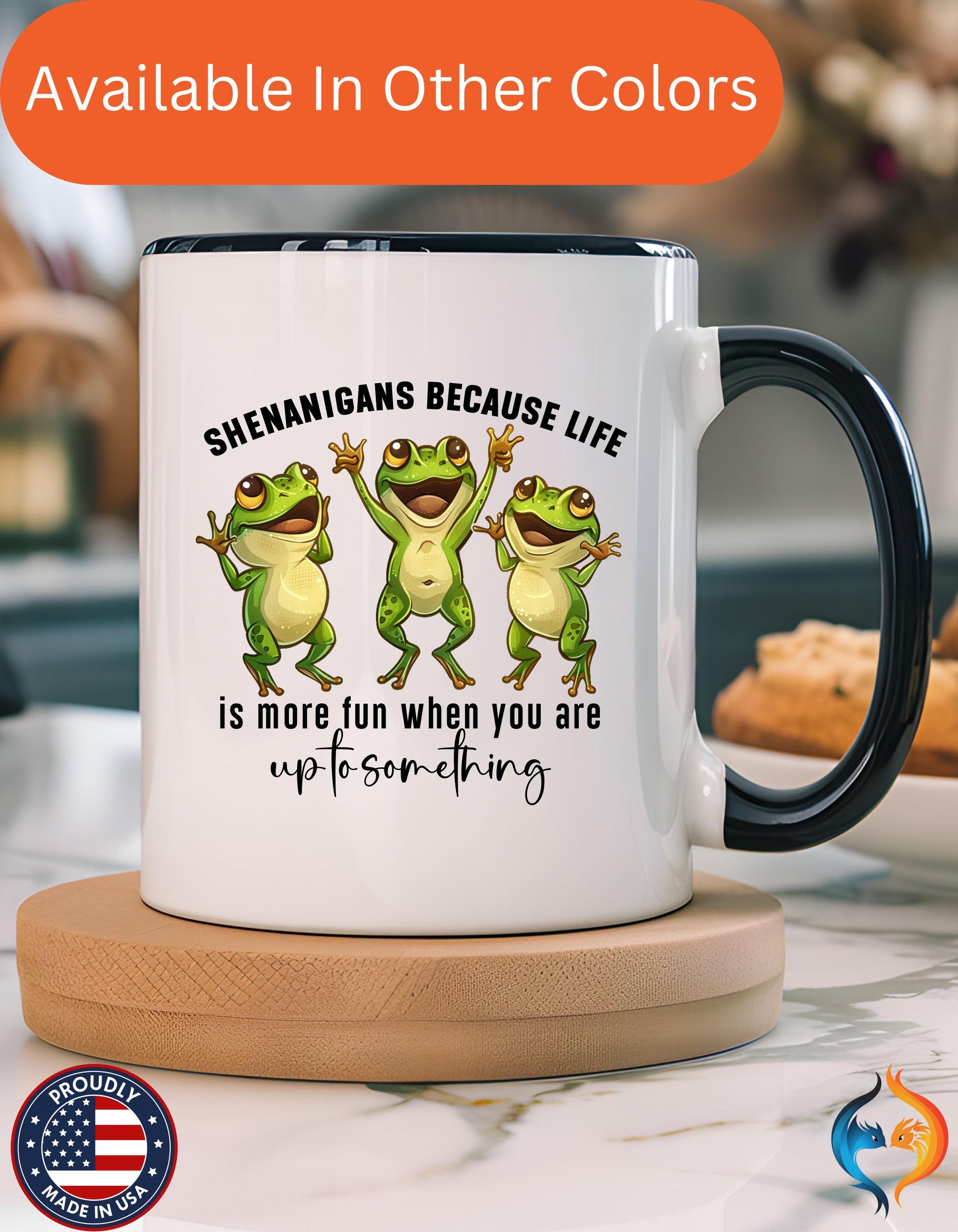 Funny Coffee Mug, Personalized Mug, Shenanigans because life Is More Fun Upto Something Accent Cup (11, 15oz), Gift Under 20, White Elephant