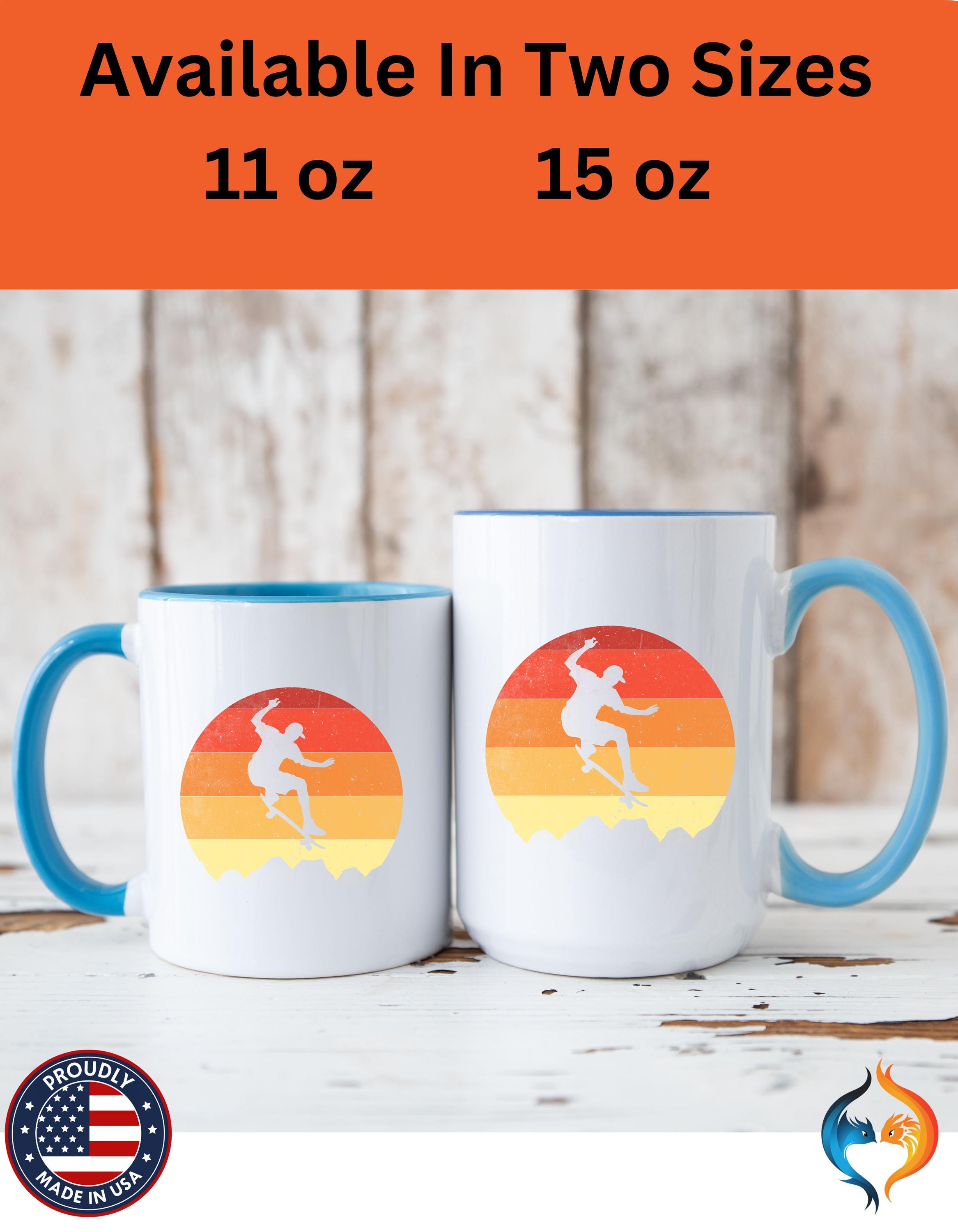 Personalized Mug, Retro Skateboarding Mug! Accent Cup (11, 15oz), Gift Under 20, White Elephant, sports lover gift