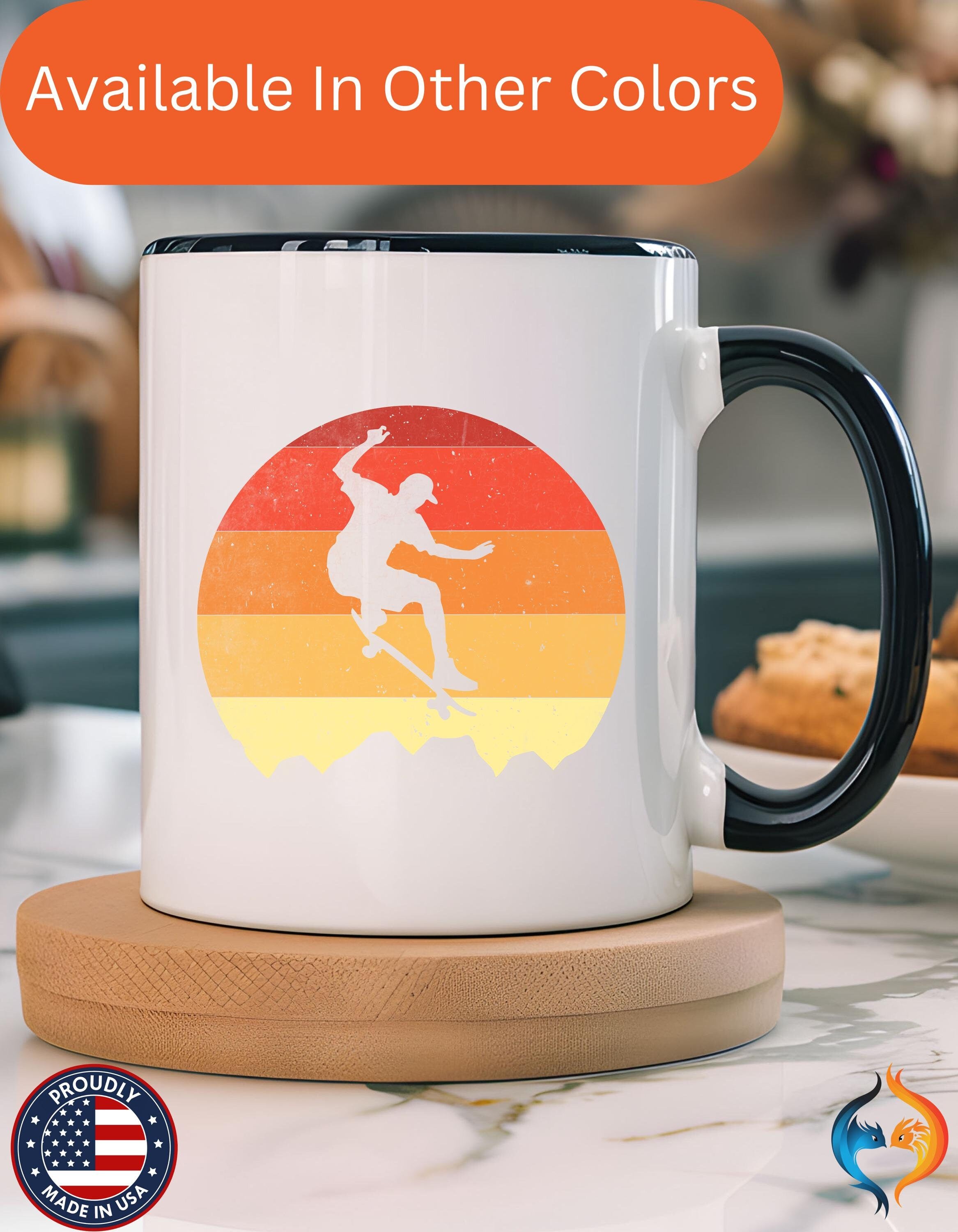 Personalized Mug, Retro Skateboarding Mug! Accent Cup (11, 15oz), Gift Under 20, White Elephant, sports lover gift