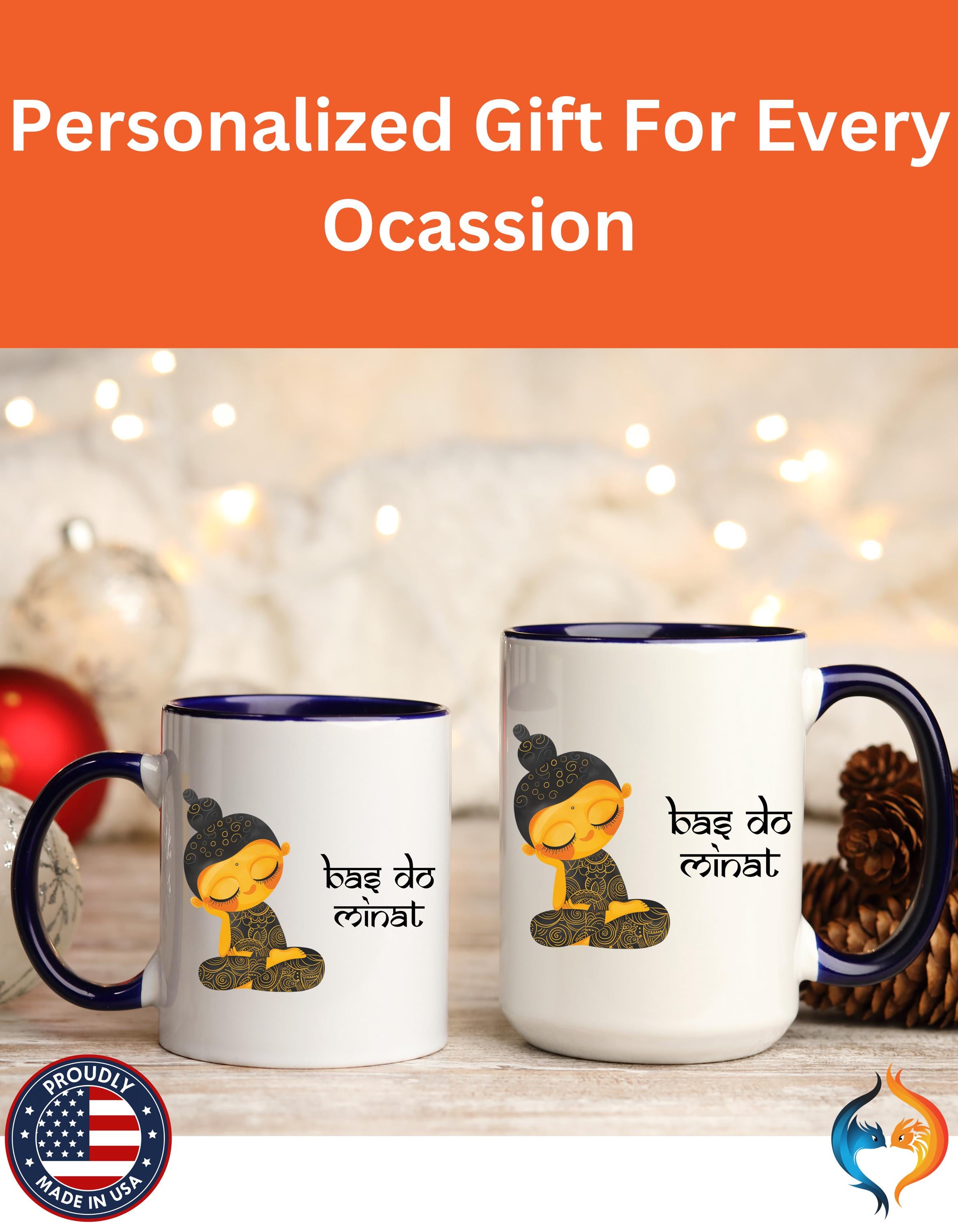 Funny Coffee Mug, Personalized Mug, Desi Roots Cup Bas Do minat Accent Cup (11/15oz), Indian, Pakistani, Urdu Gift Under 20, White Elephant