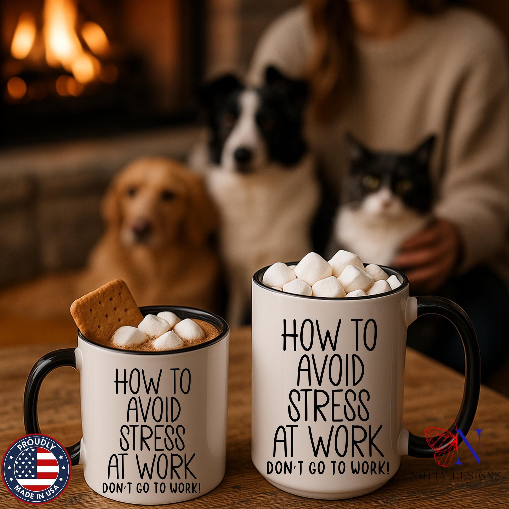 Avoid Stress At Work, Don't Go To Work Mug Product Photo | Nutty Designs