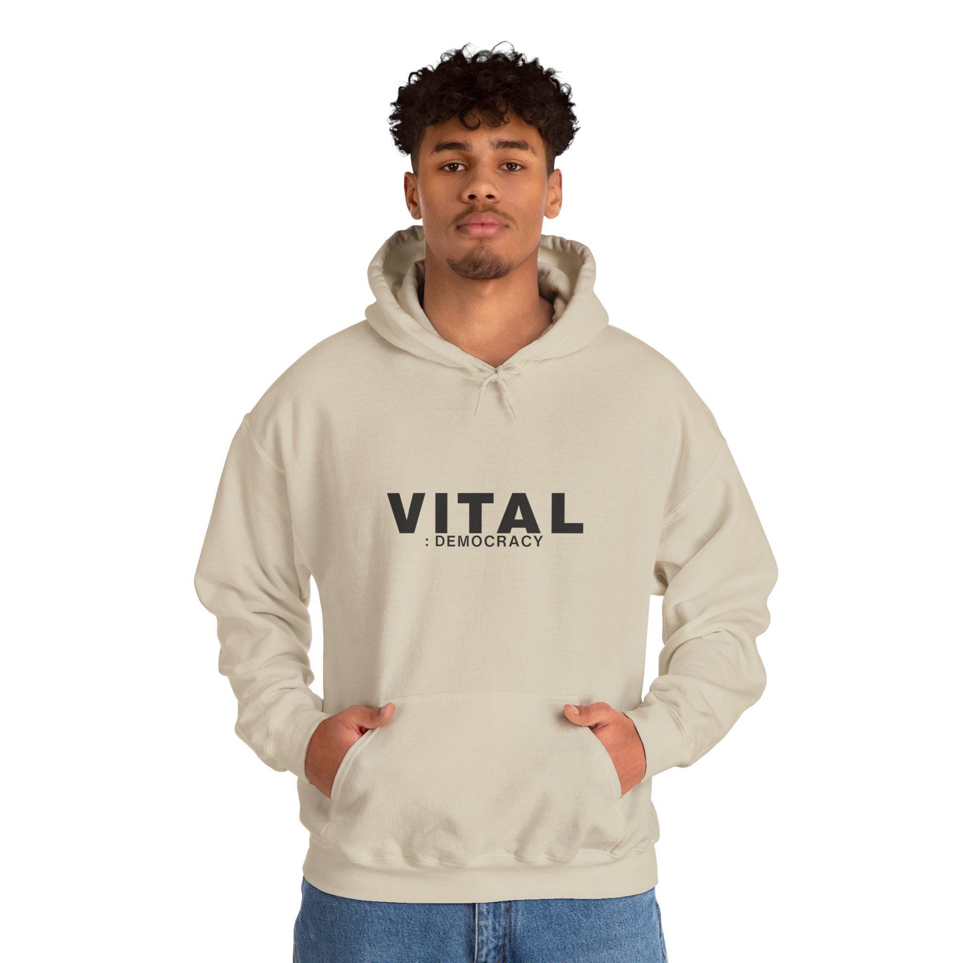 Vital Democracy – Minimalist Cotton Polyester Blend Hoodie Product Photo | Nutty Designs