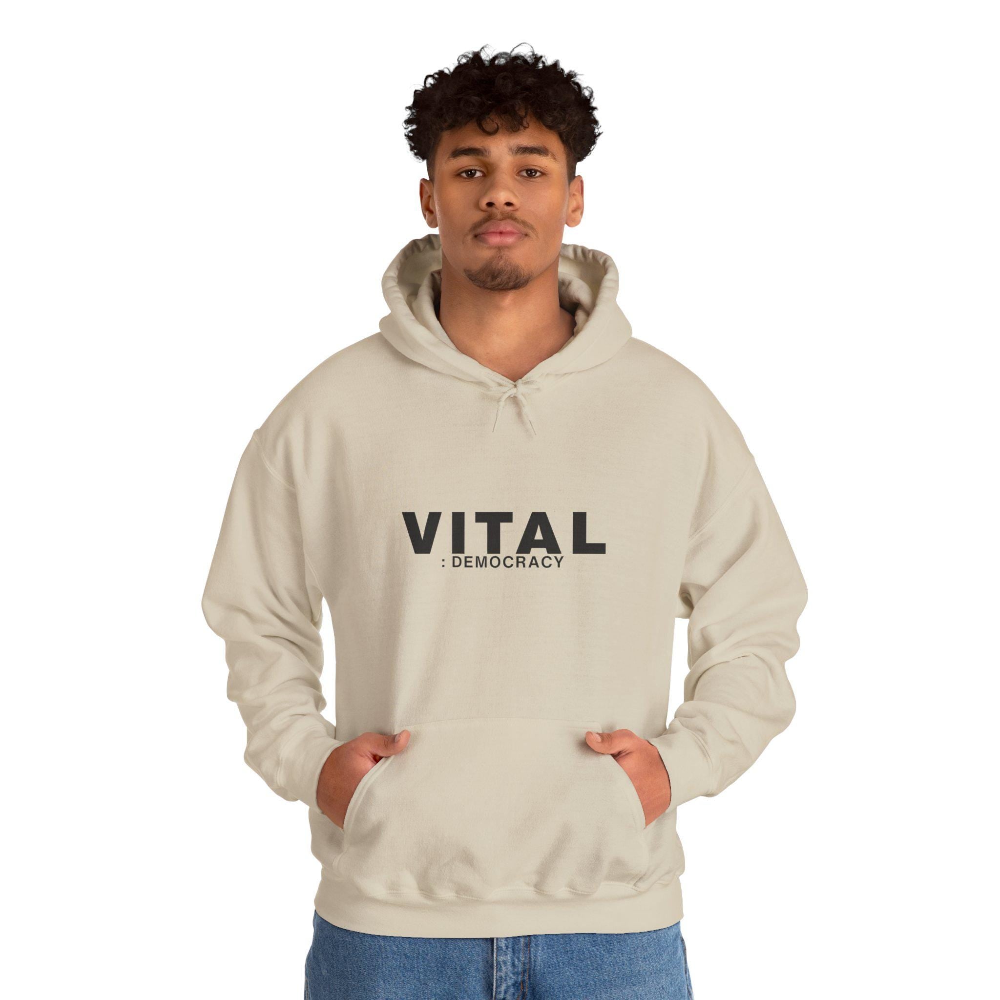 Vital Democracy – Minimalist Cotton Polyester Blend Hoodie Product Photo | Nutty Designs