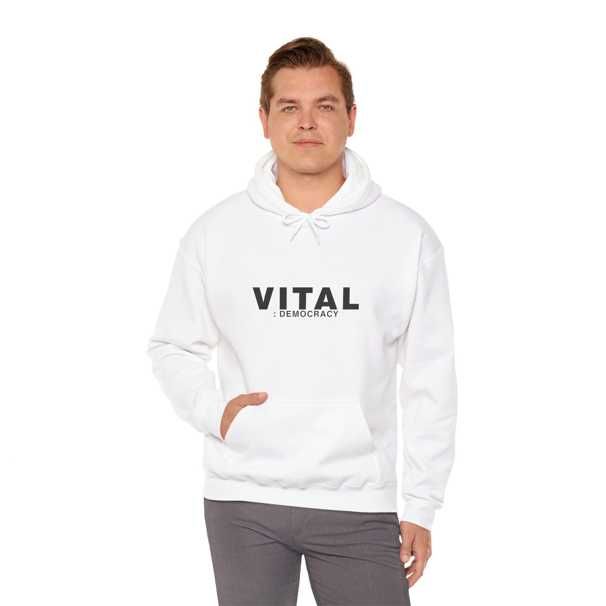 Vital Democracy – Minimalist Cotton Polyester Blend Hoodie Product Photo | Nutty Designs