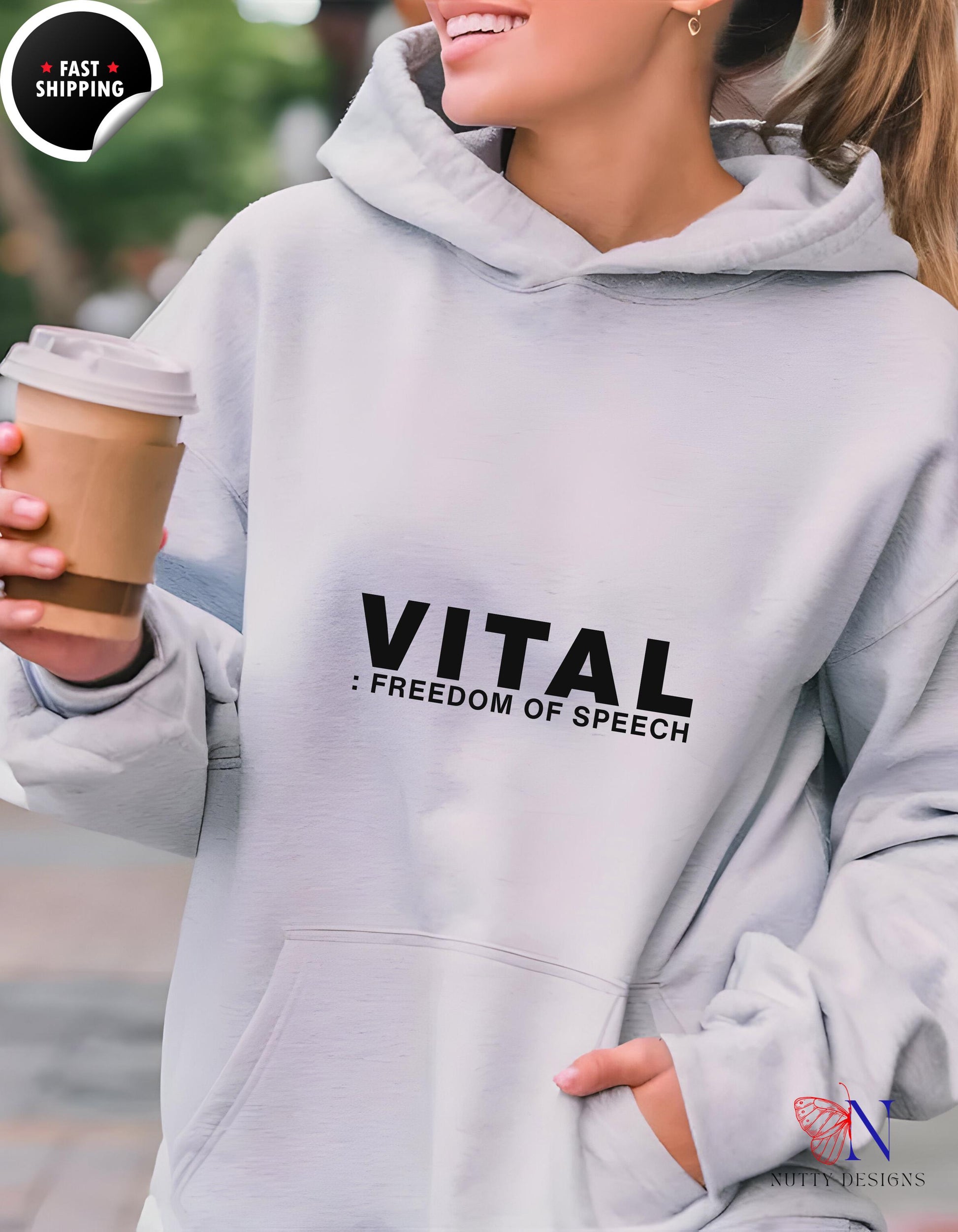 Freedom Of Speech – Minimalist Streetwear Hoodie Product Photo | Nutty Designs