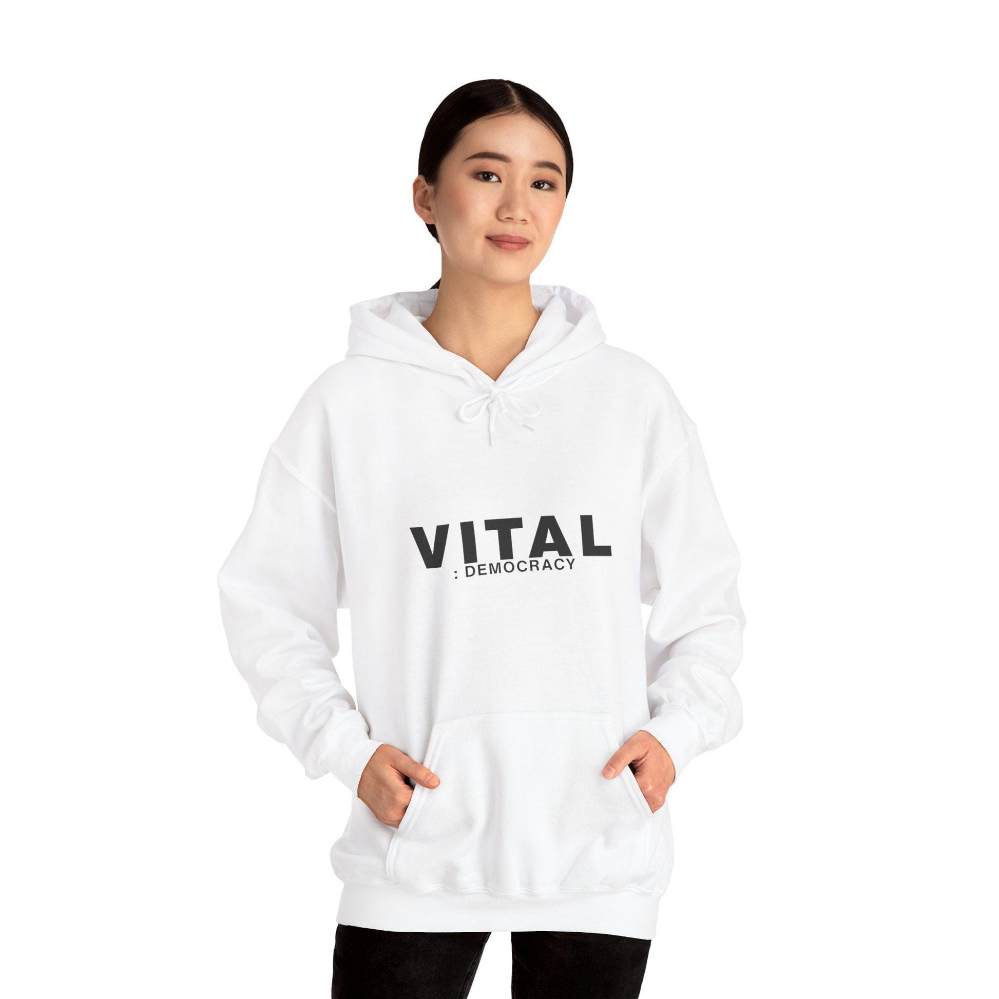 Vital Democracy – Minimalist Cotton Polyester Blend Hoodie Product Photo | Nutty Designs