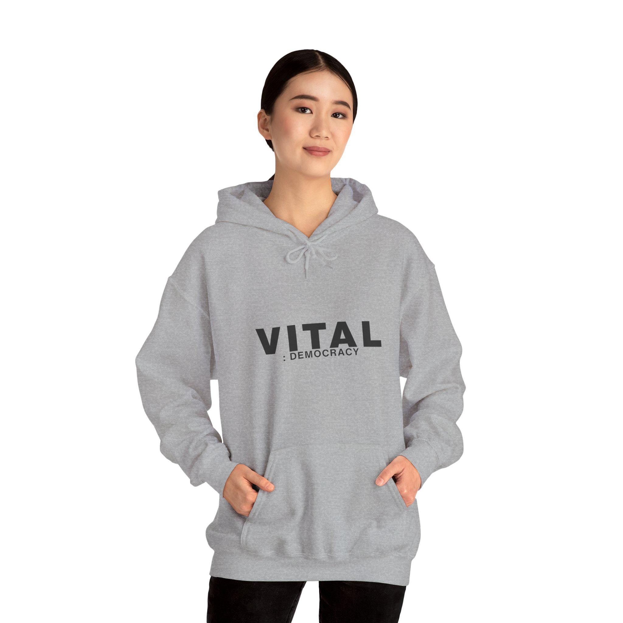 Vital Democracy – Minimalist Cotton Polyester Blend Hoodie Product Photo | Nutty Designs