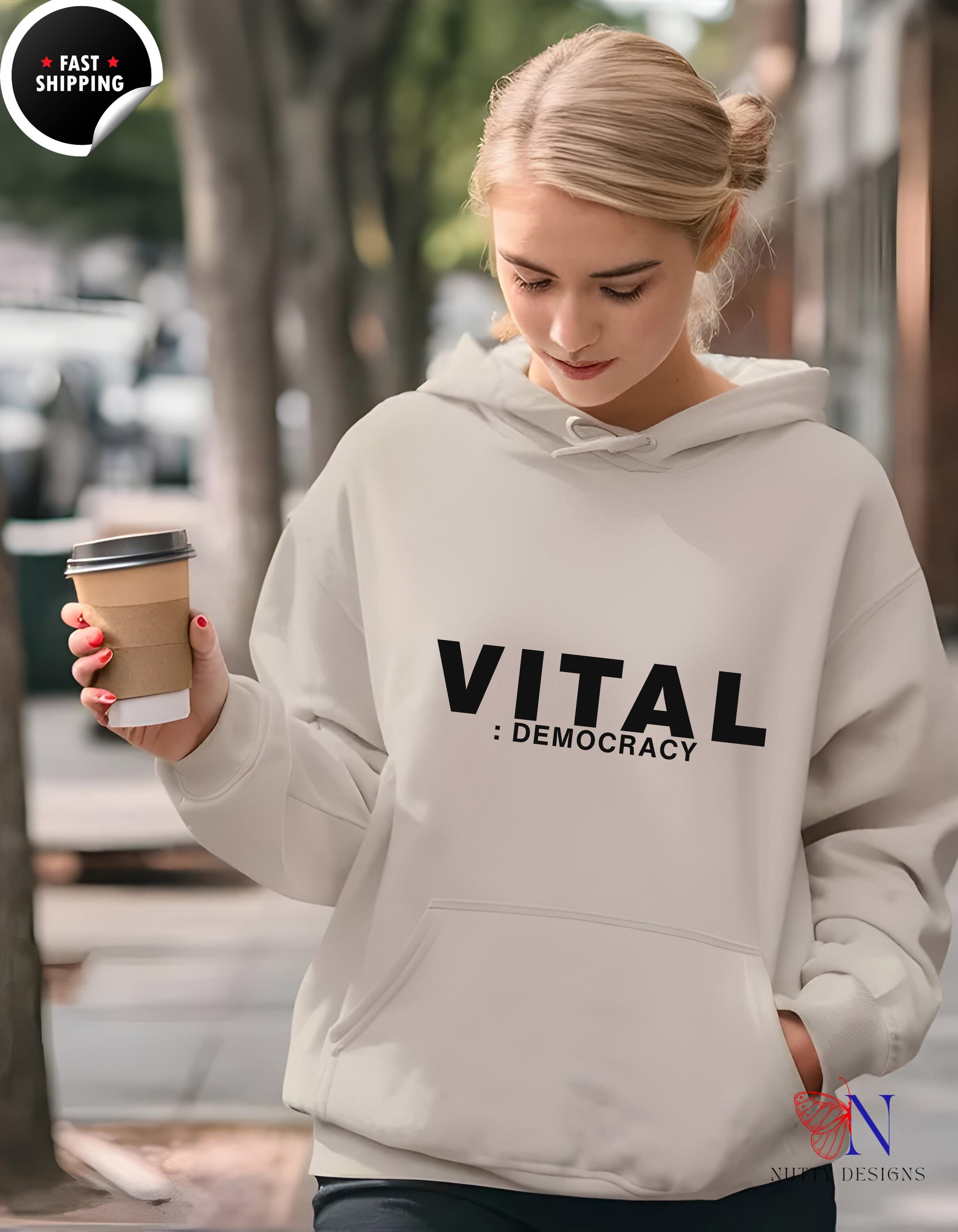 Vital Democracy – Minimalist Cotton Polyester Blend Hoodie Product Photo | Nutty Designs