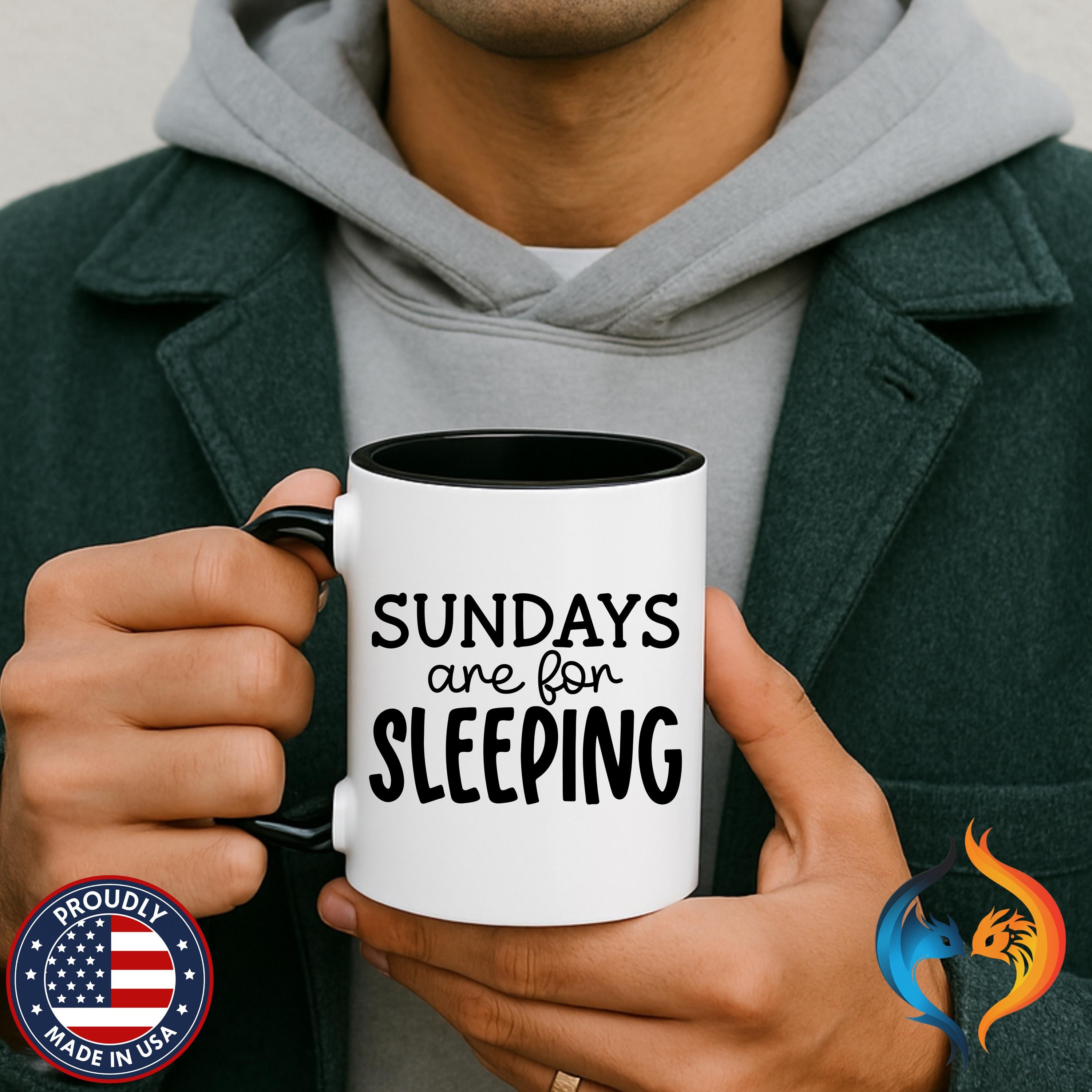 Sundays Are For Sleeping, Sarcastic Tea Cup Mug Product Photo | Nutty Designs