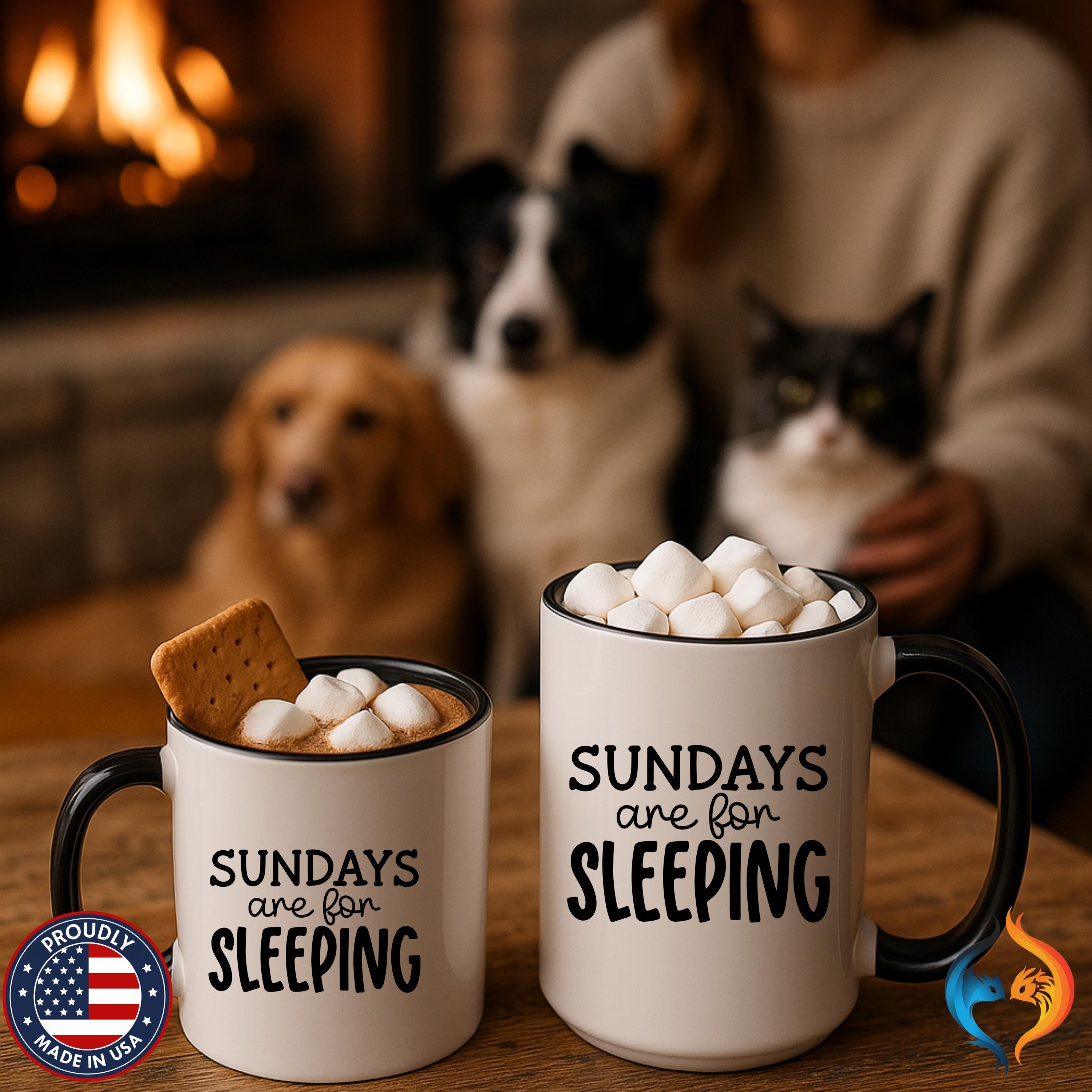 Sundays Are For Sleeping, Sarcastic Tea Cup Mug Product Photo | Nutty Designs