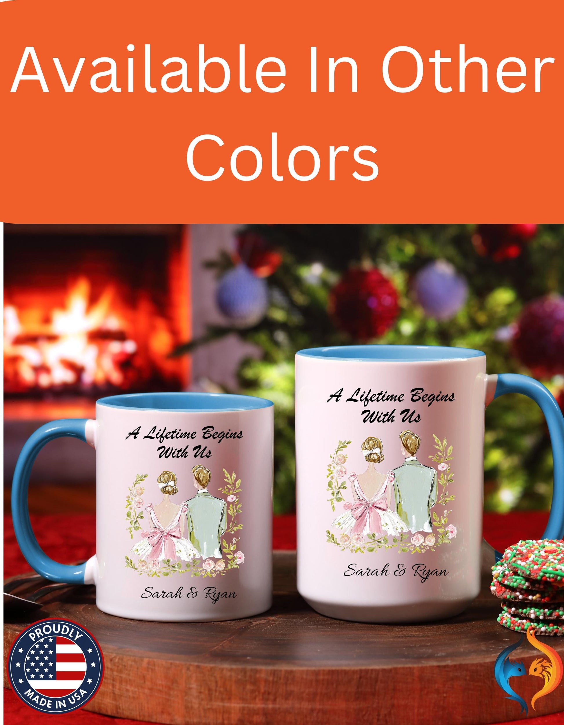 Bride and Groom Illustration A Lifetime Begins With Us Mug Product Photo | Nutty Designs