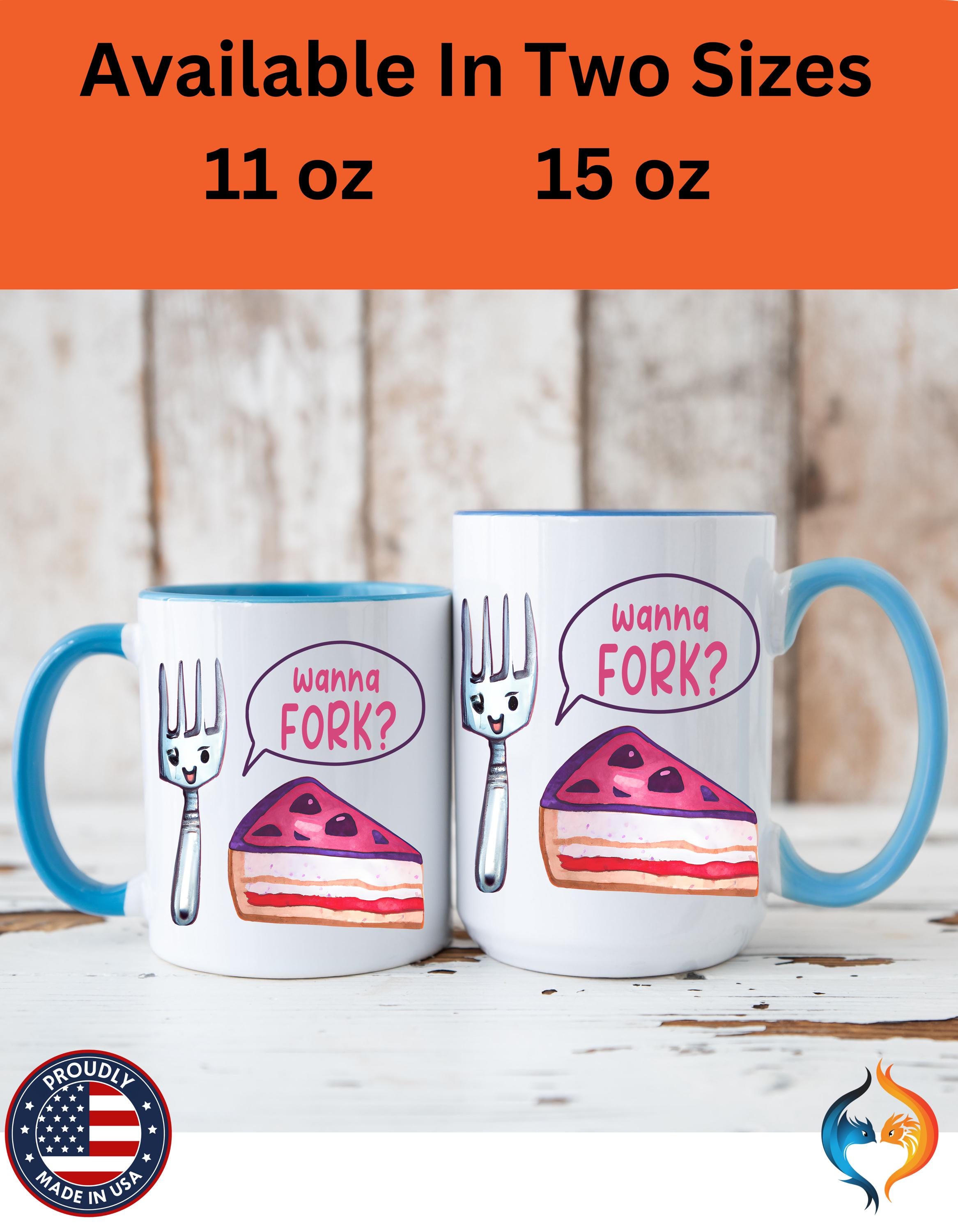 Wanna Fork? Cute Cake & Fork Illustration Mug Product Photo | Nutty Designs