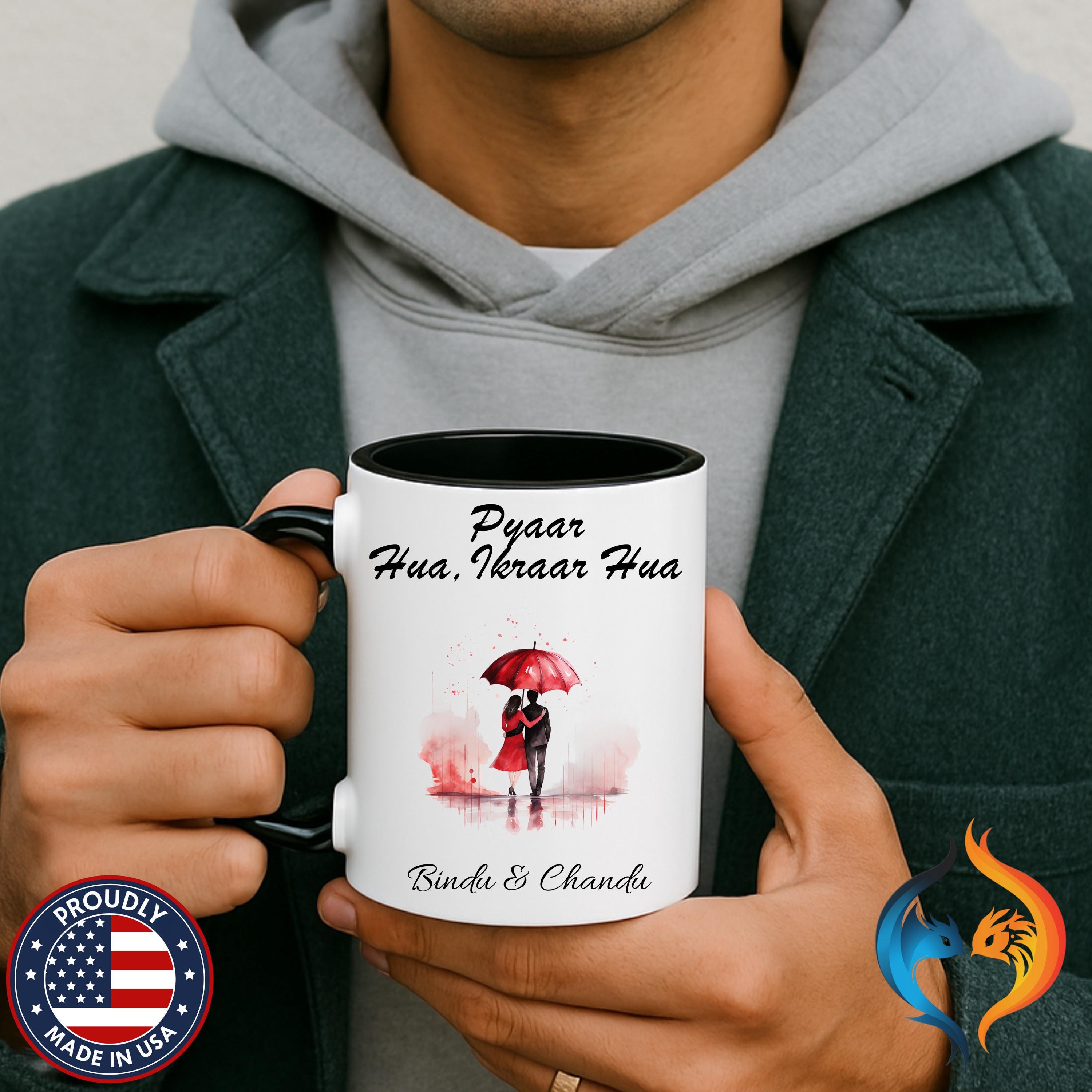 Pyaar Hua Ikraar Hua Romantic Couple Under Umbrella Mug Product Photo | Nutty Designs