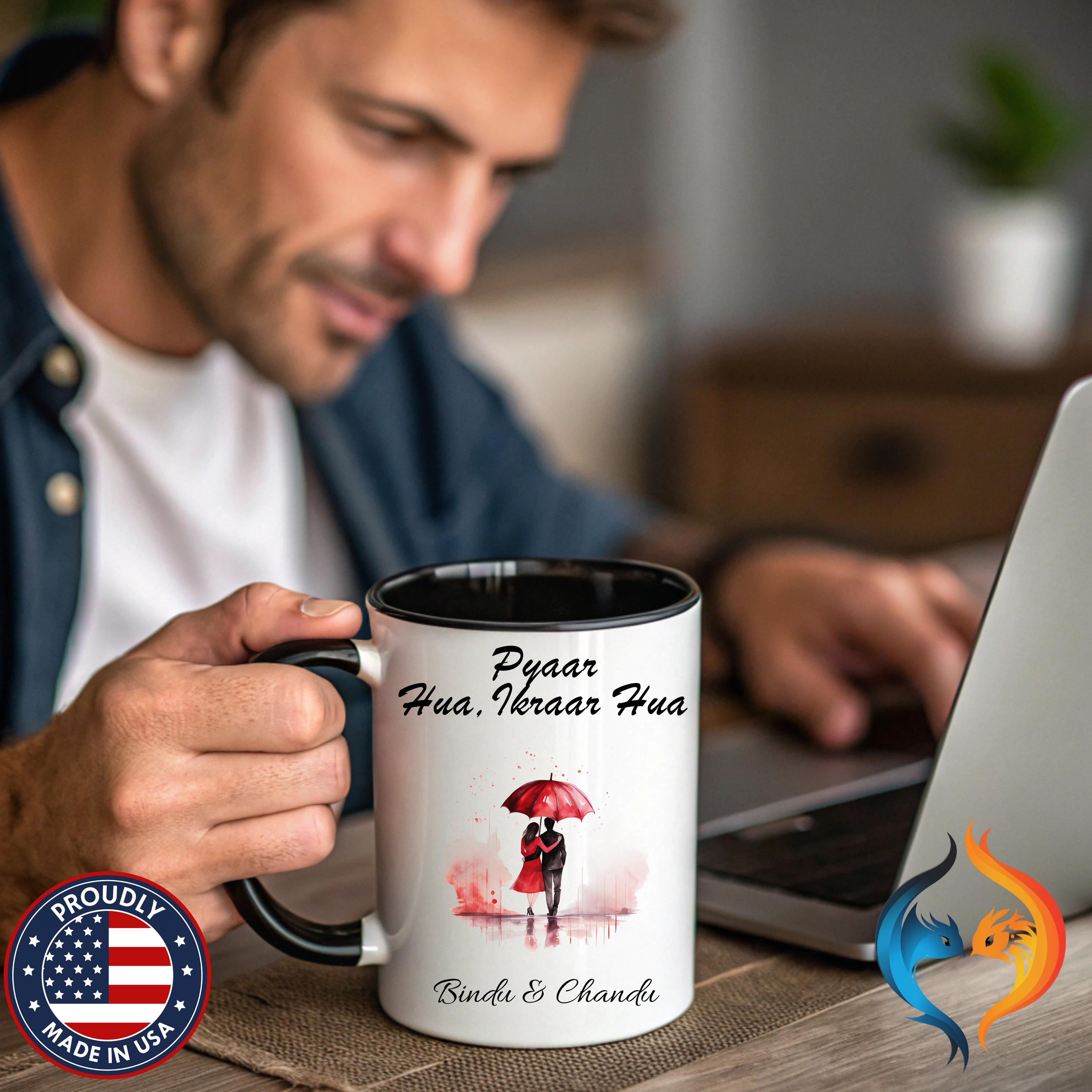 Pyaar Hua Ikraar Hua Romantic Couple Under Umbrella Mug Product Photo | Nutty Designs
