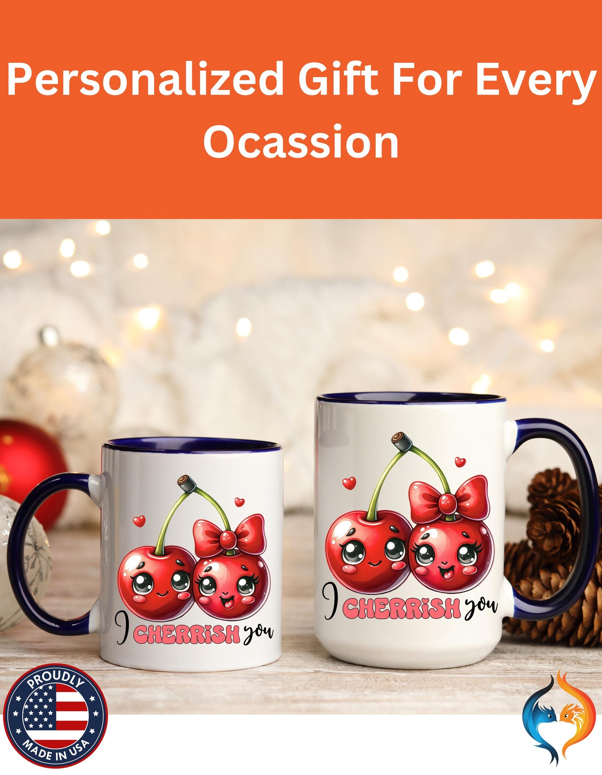 Kawaii Cherries I Cherrish You Mug Product Photo | Nutty Designs